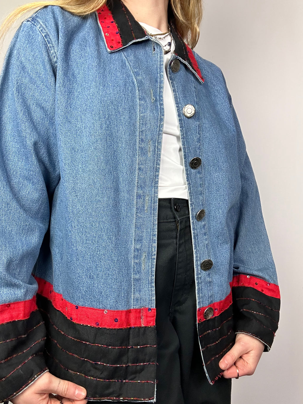 Sequin Embroidered Denim Jacket 90's Size 12