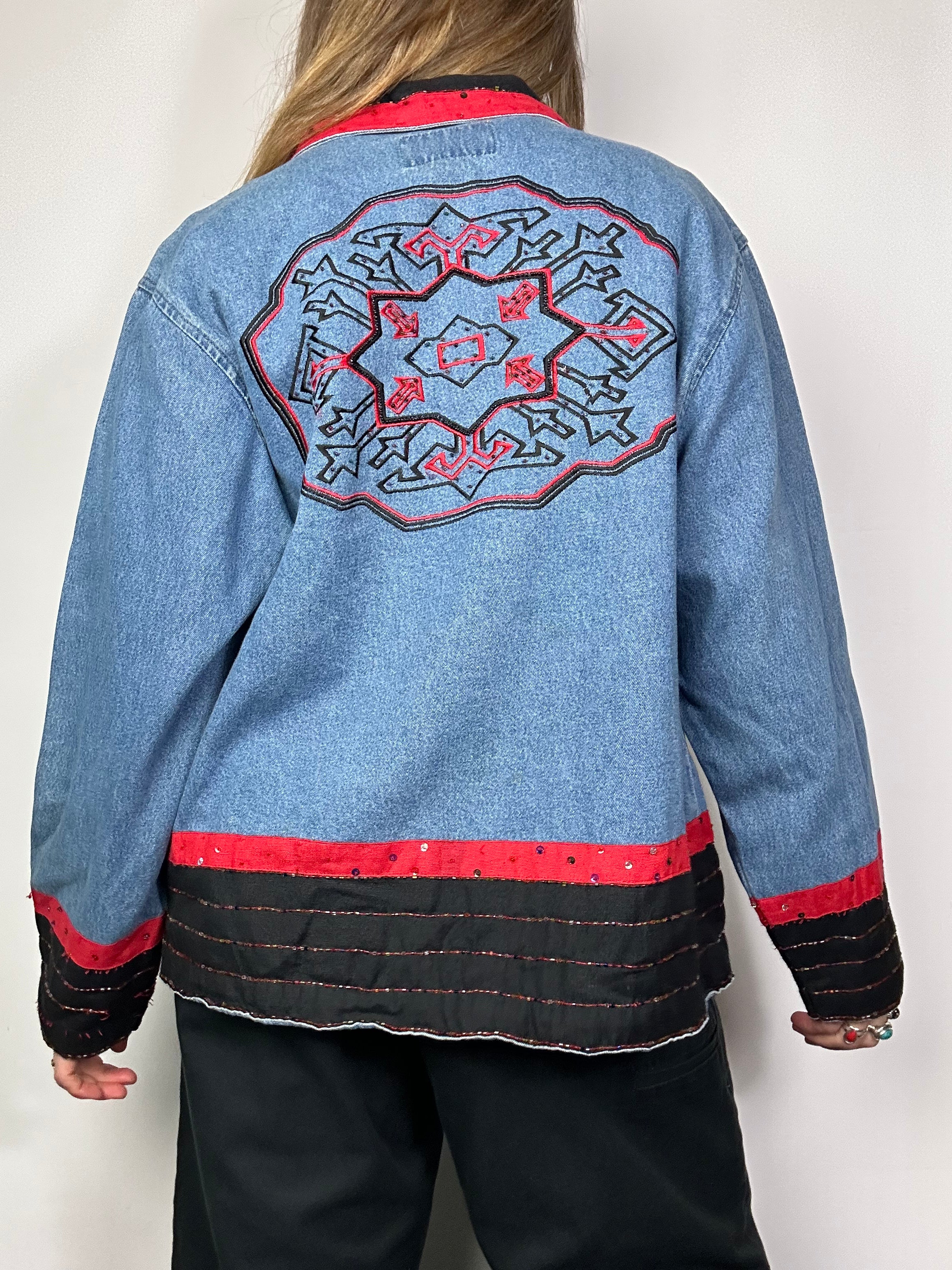 Sequin Embroidered Denim Jacket 90's Size 12
