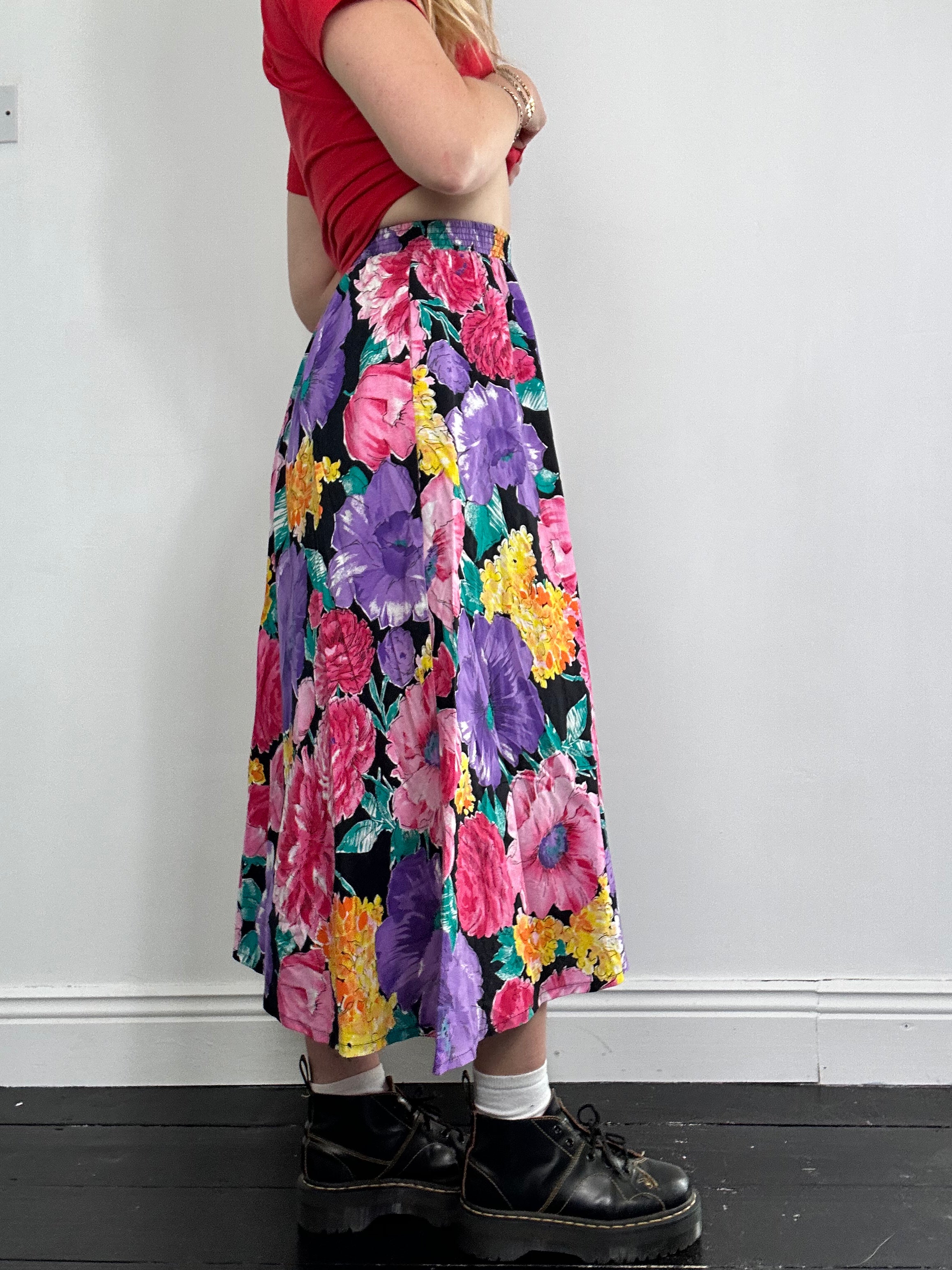 Floral 80's Midi Skirt Size 8