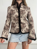 Frog Clasp Fur Trim Tapestry Jacket Size 10