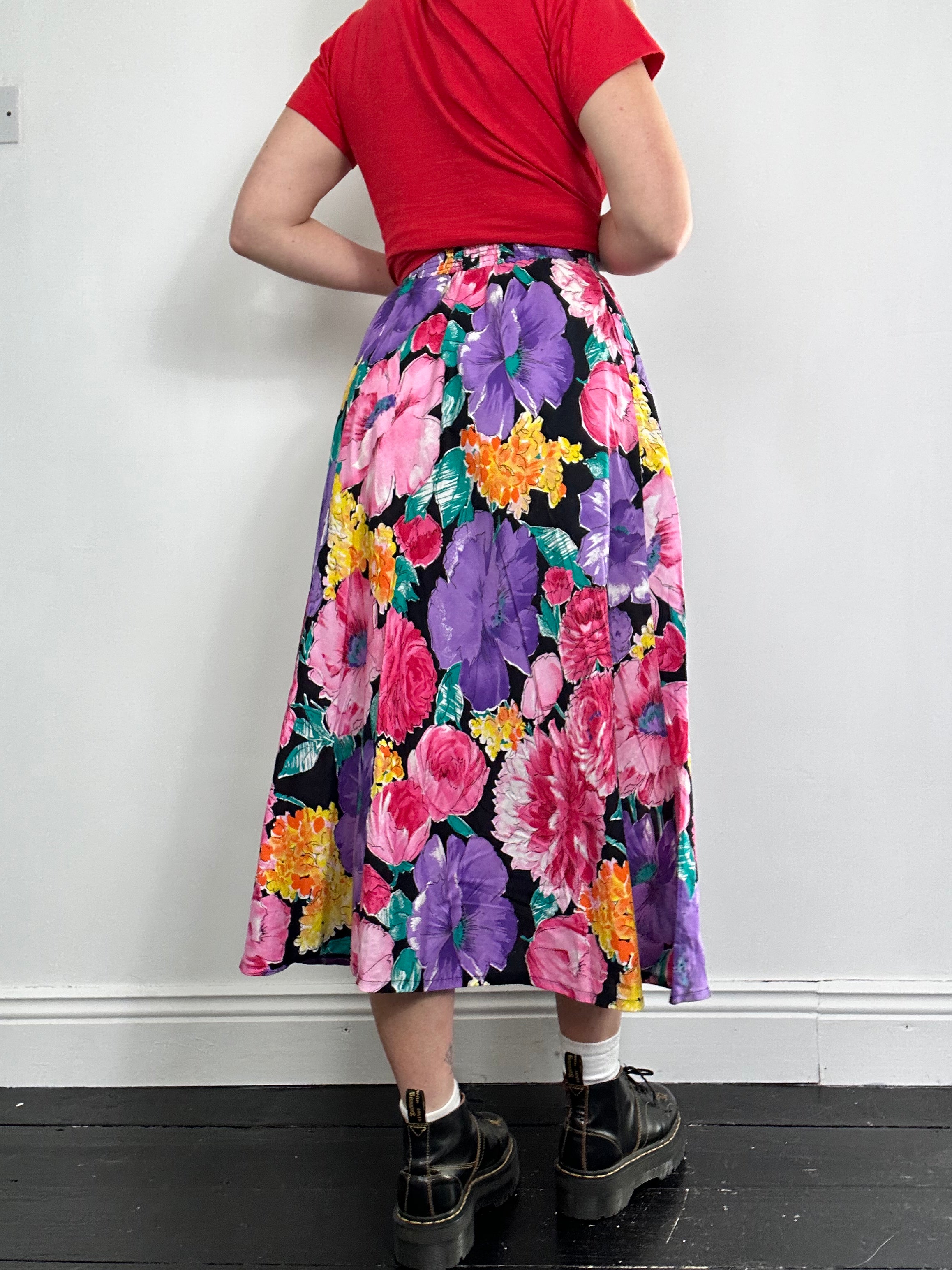 Floral 80's Midi Skirt Size 8