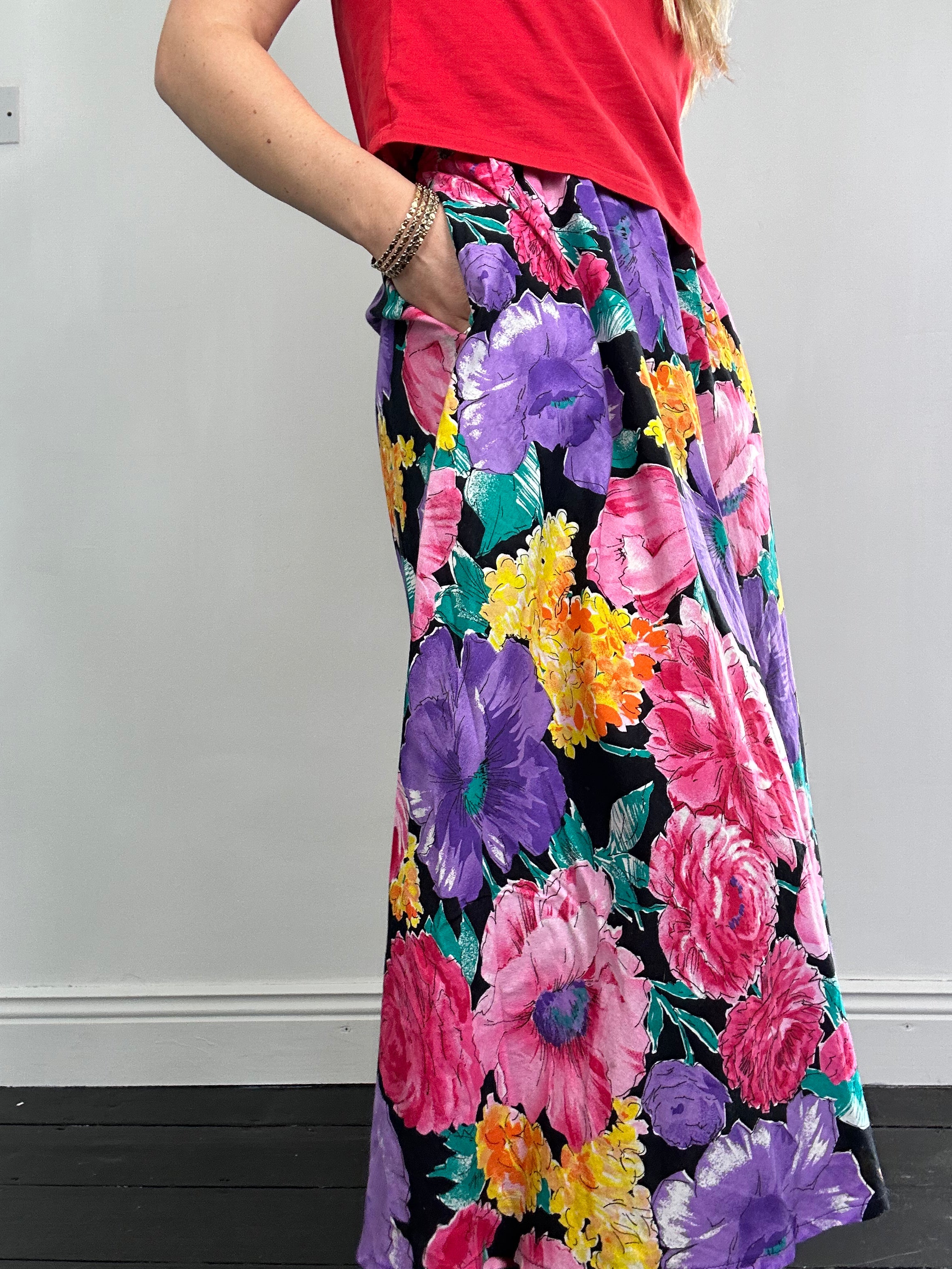 Floral 80's Midi Skirt Size 8
