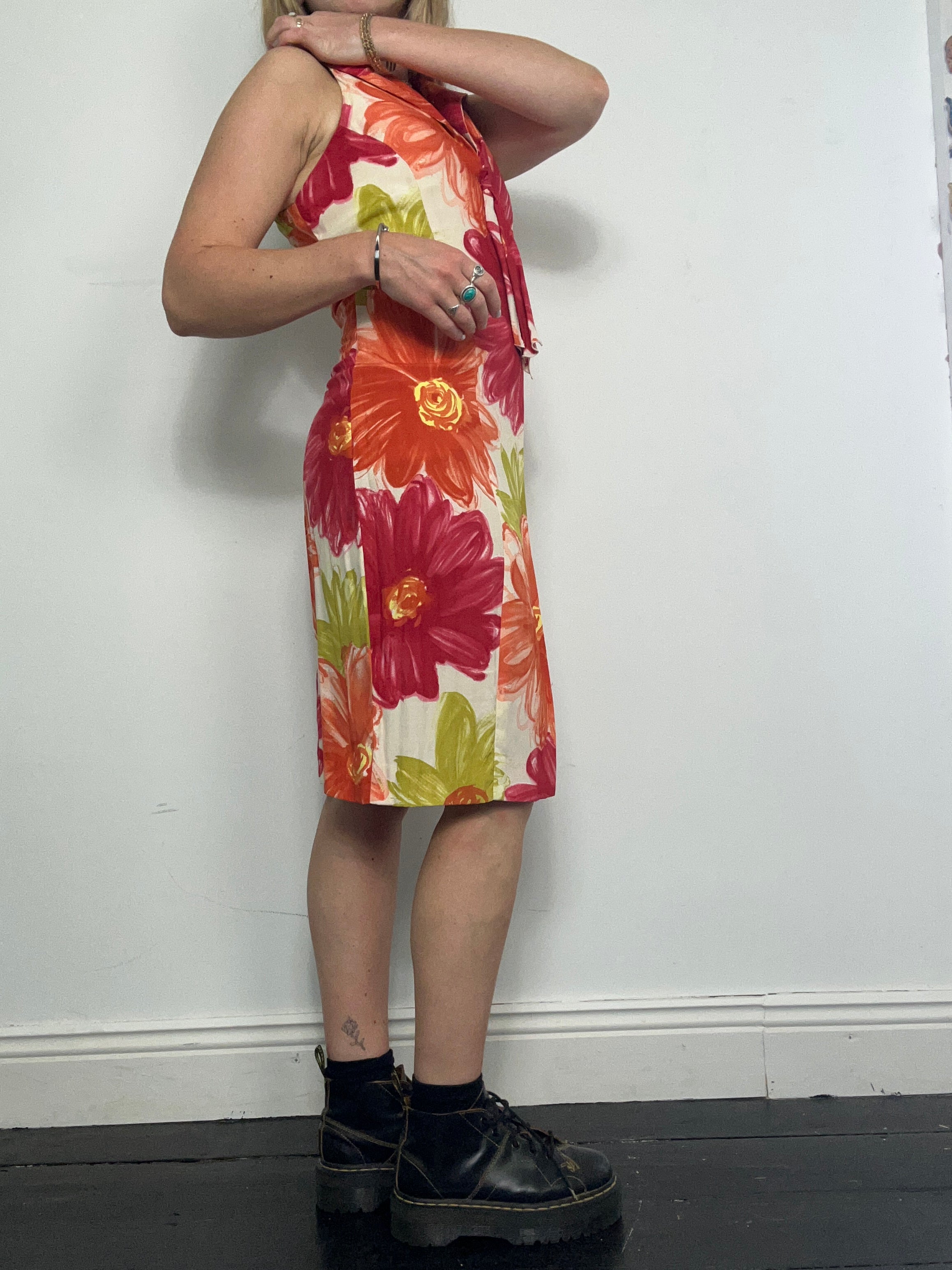 Orange Floral Midi Dress Size 8