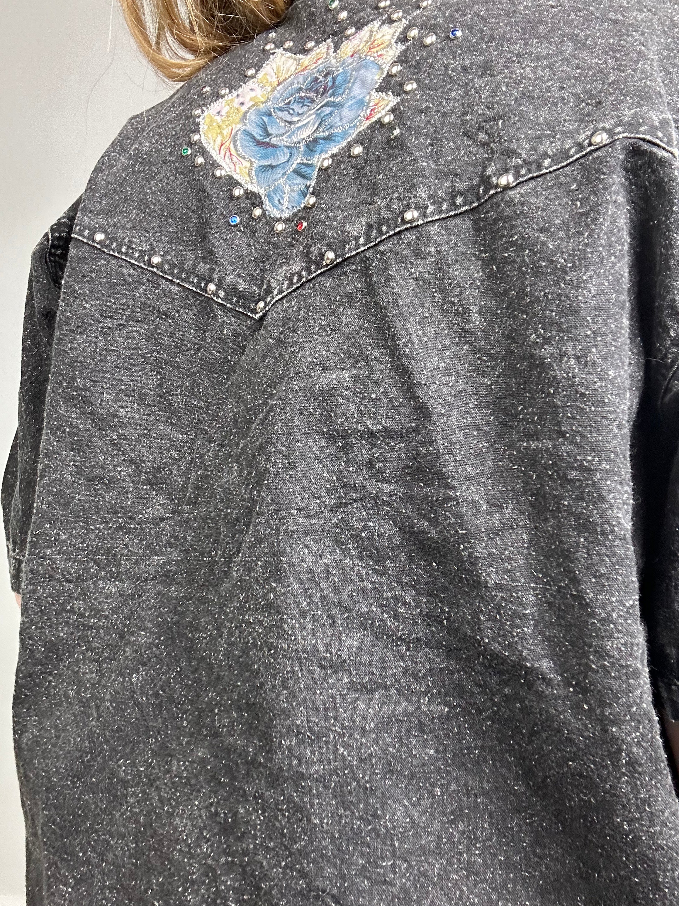 Acid Wash Denim Embellished Shirt Size M