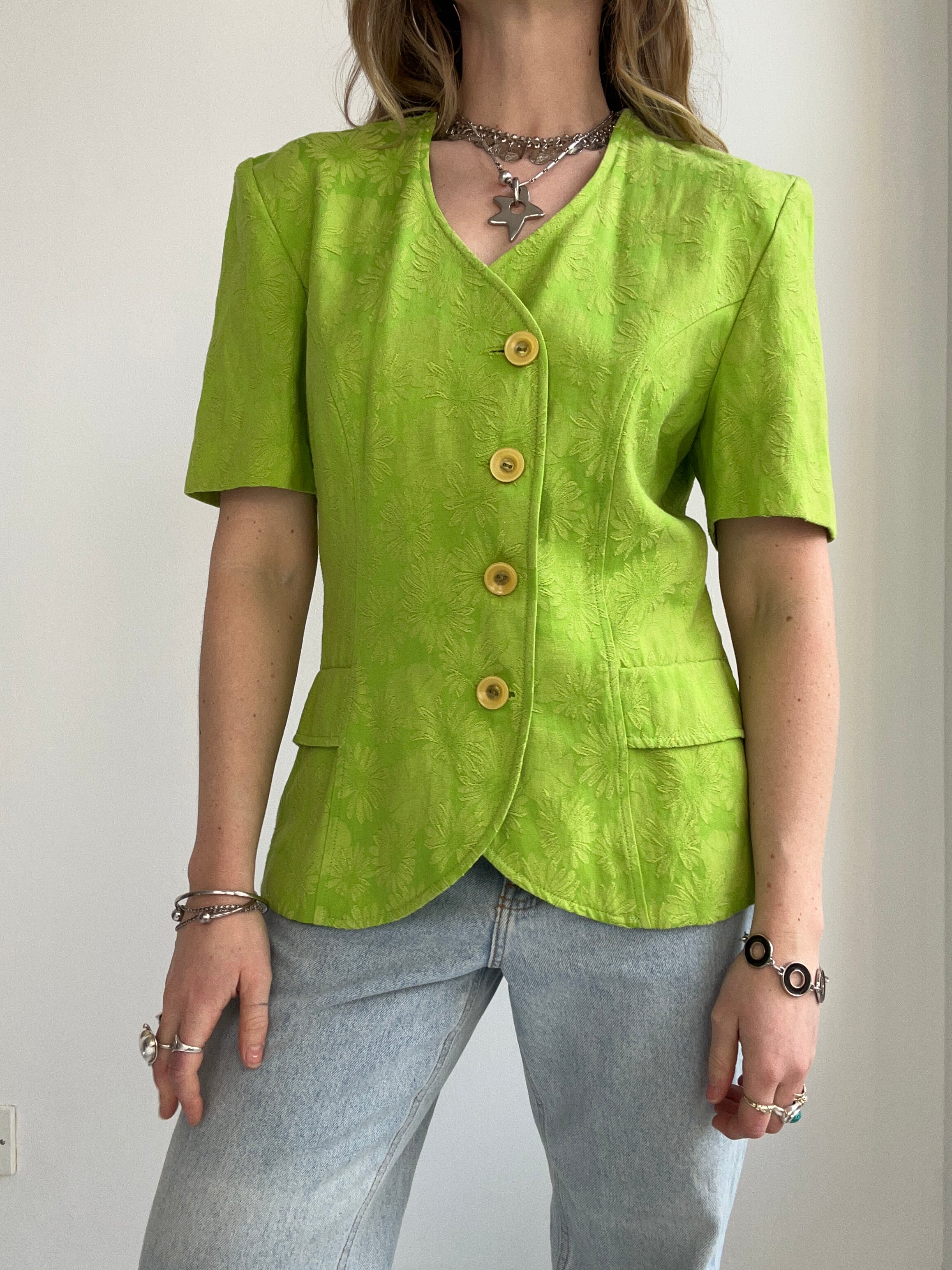 Lime Green 80's Daisy Blazer Size 10