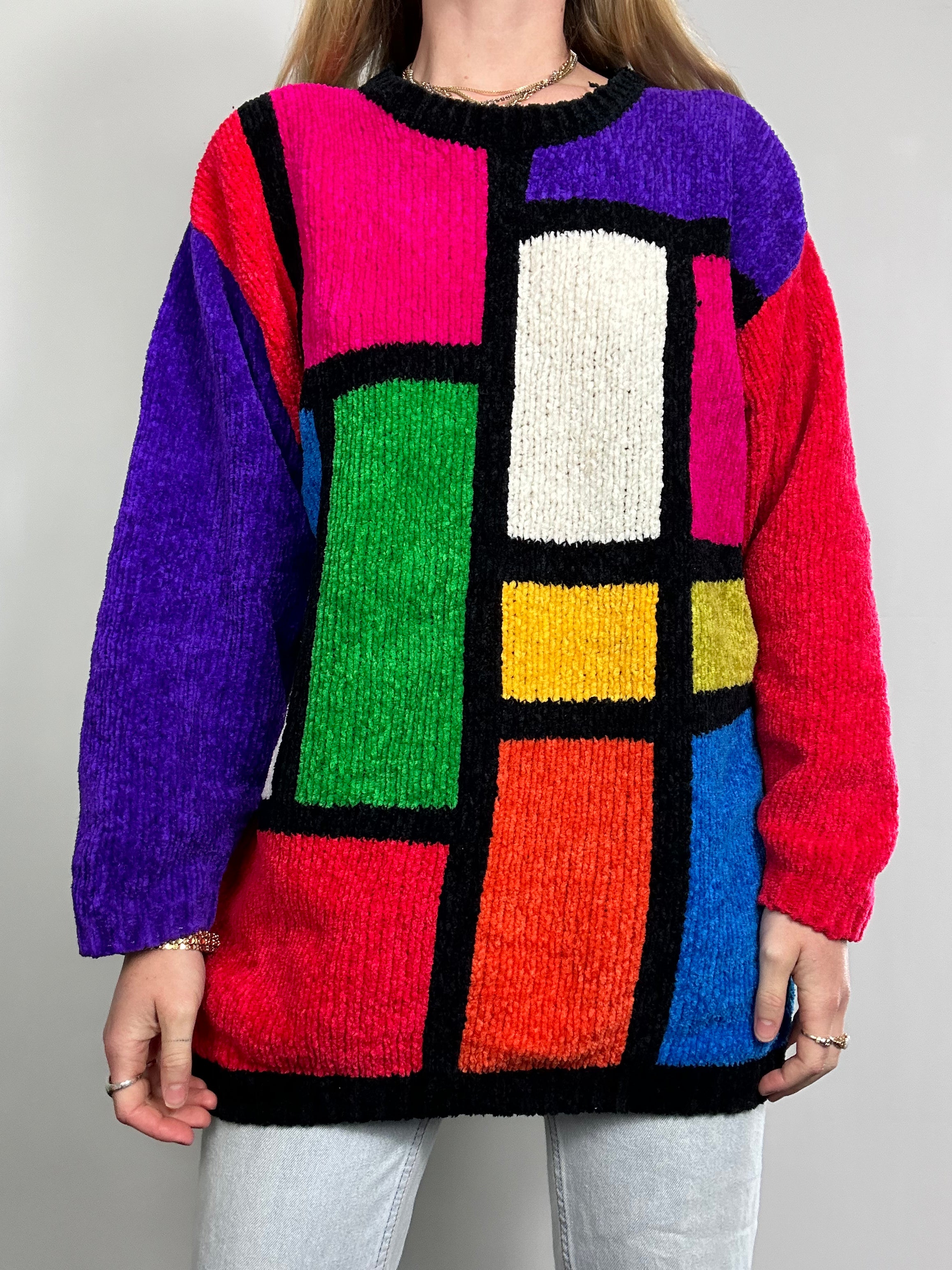 Velour 80's Colour Block Sweater Size XL