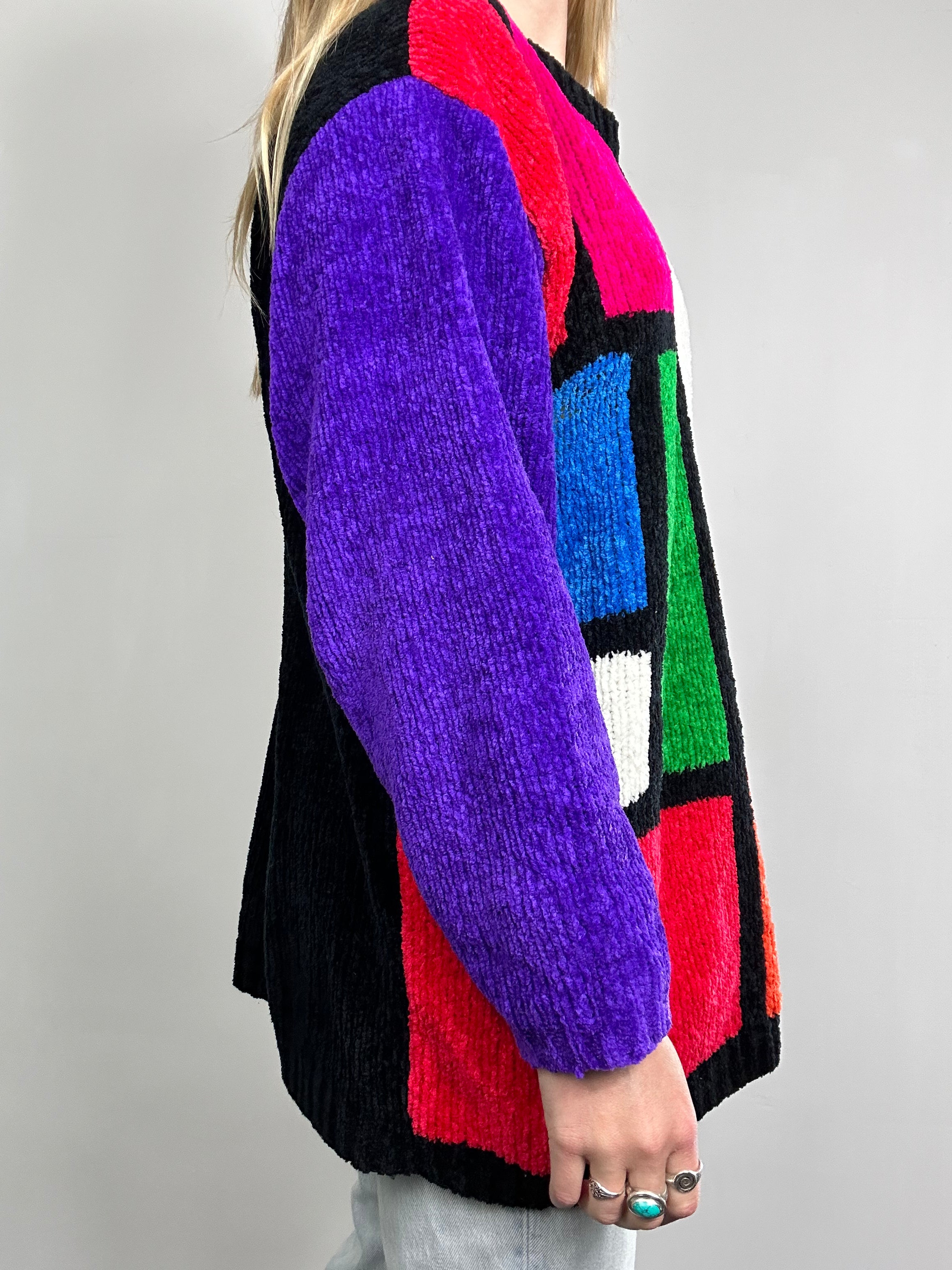 Velour 80's Colour Block Sweater Size XL