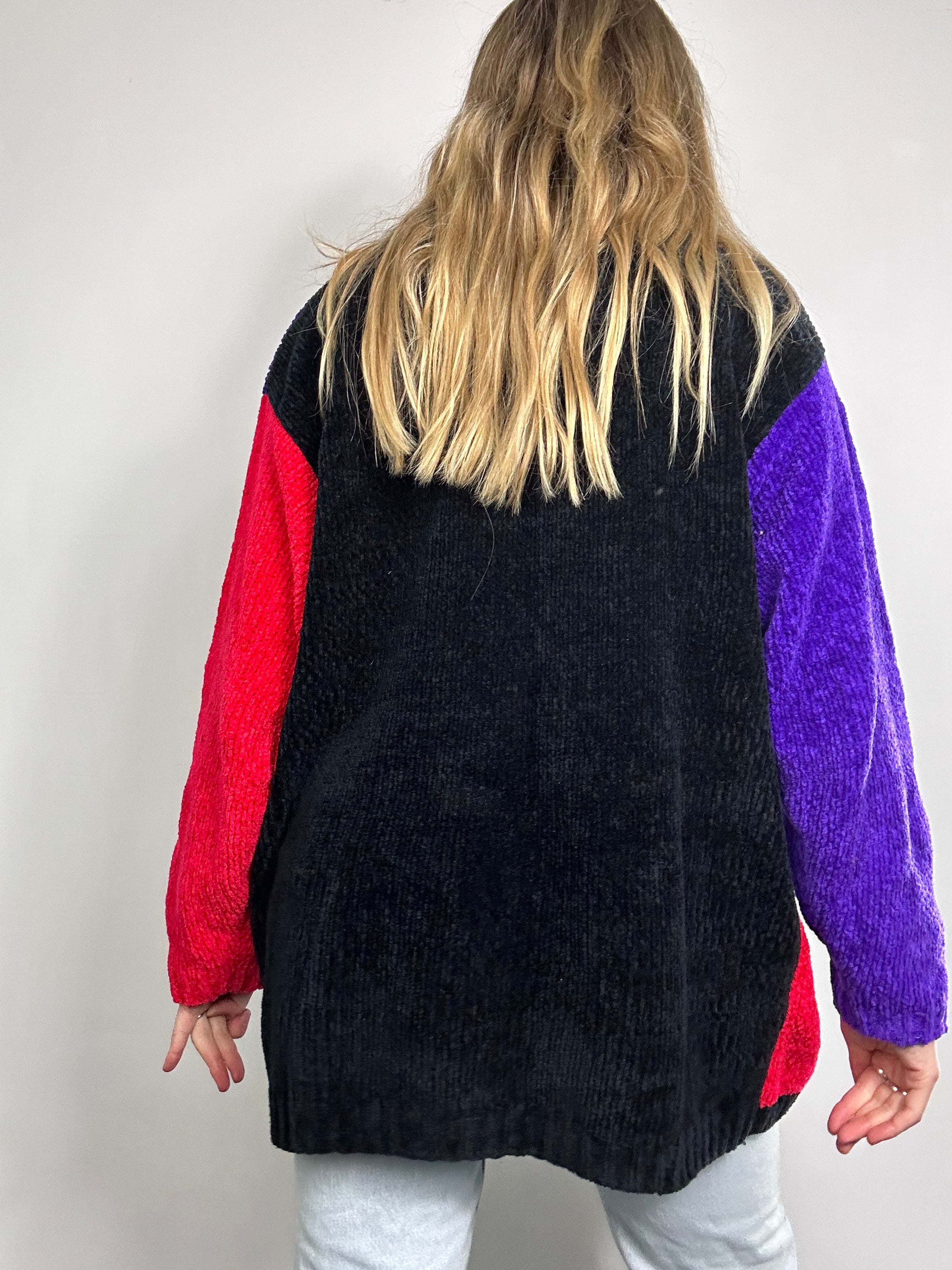 Velour 80's Colour Block Sweater Size XL