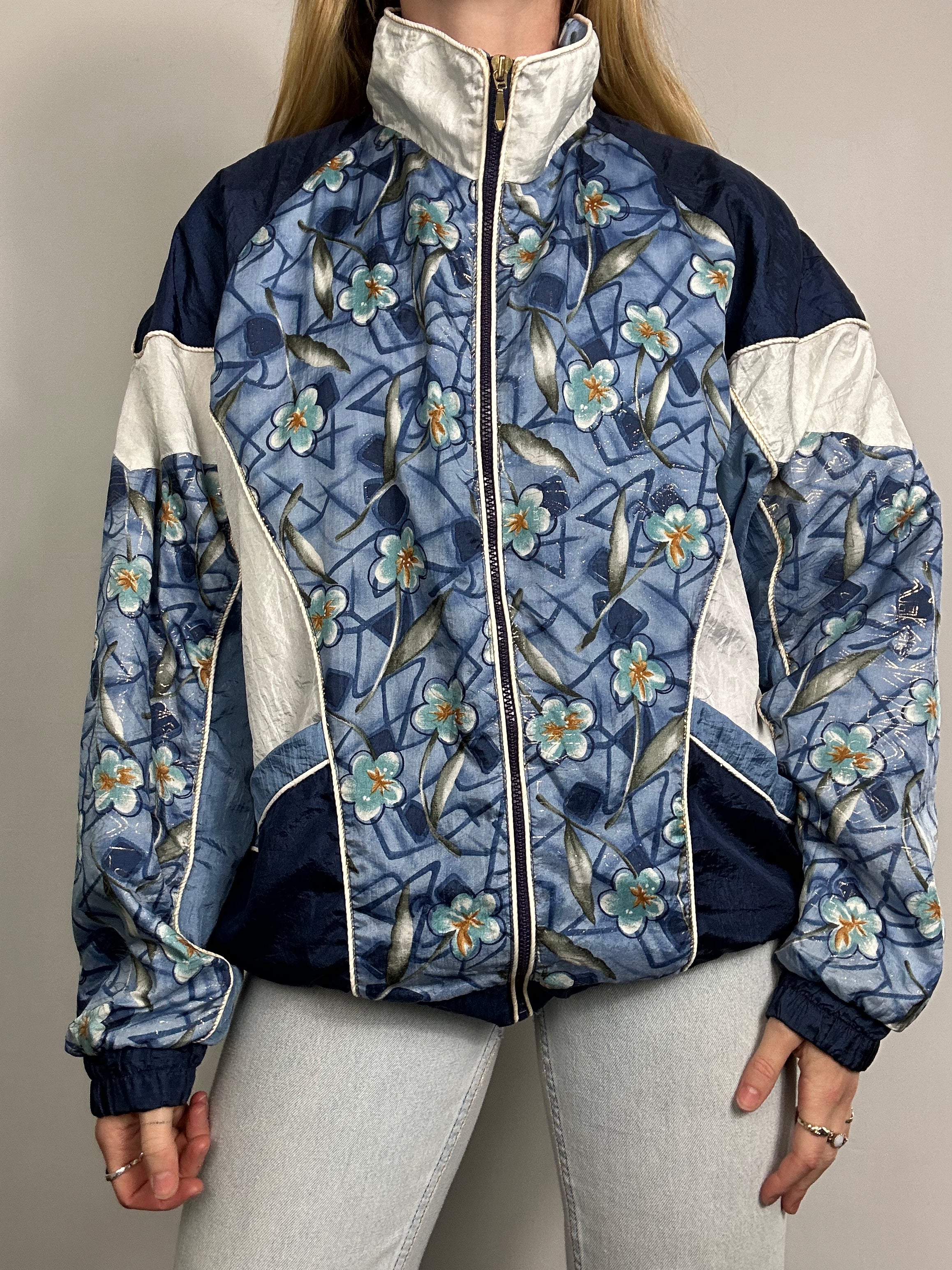Blue 80's Floral Shell Jacket Size M