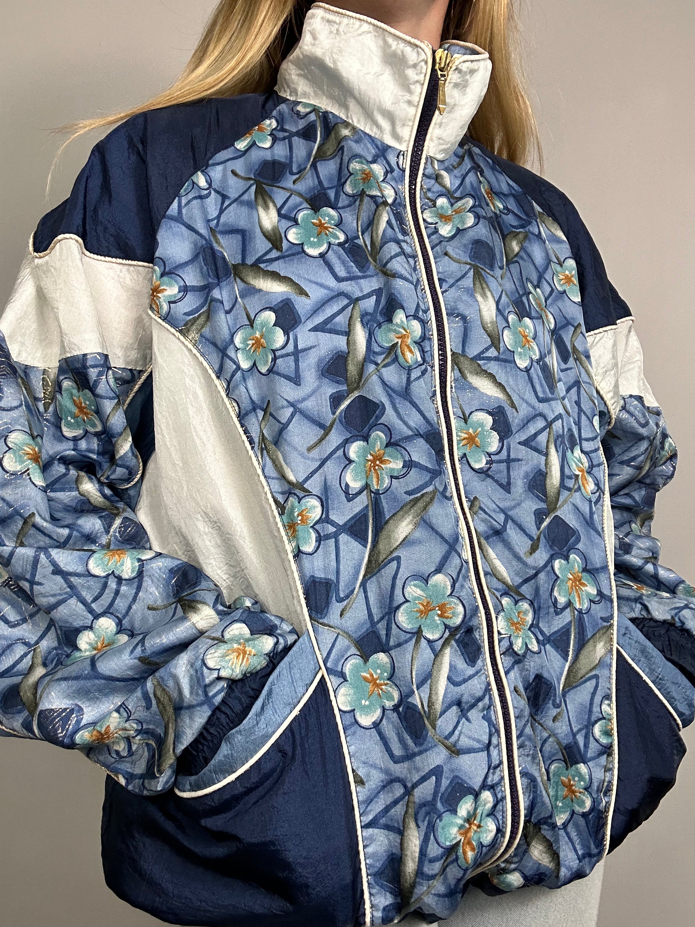 Blue 80's Floral Shell Jacket Size M