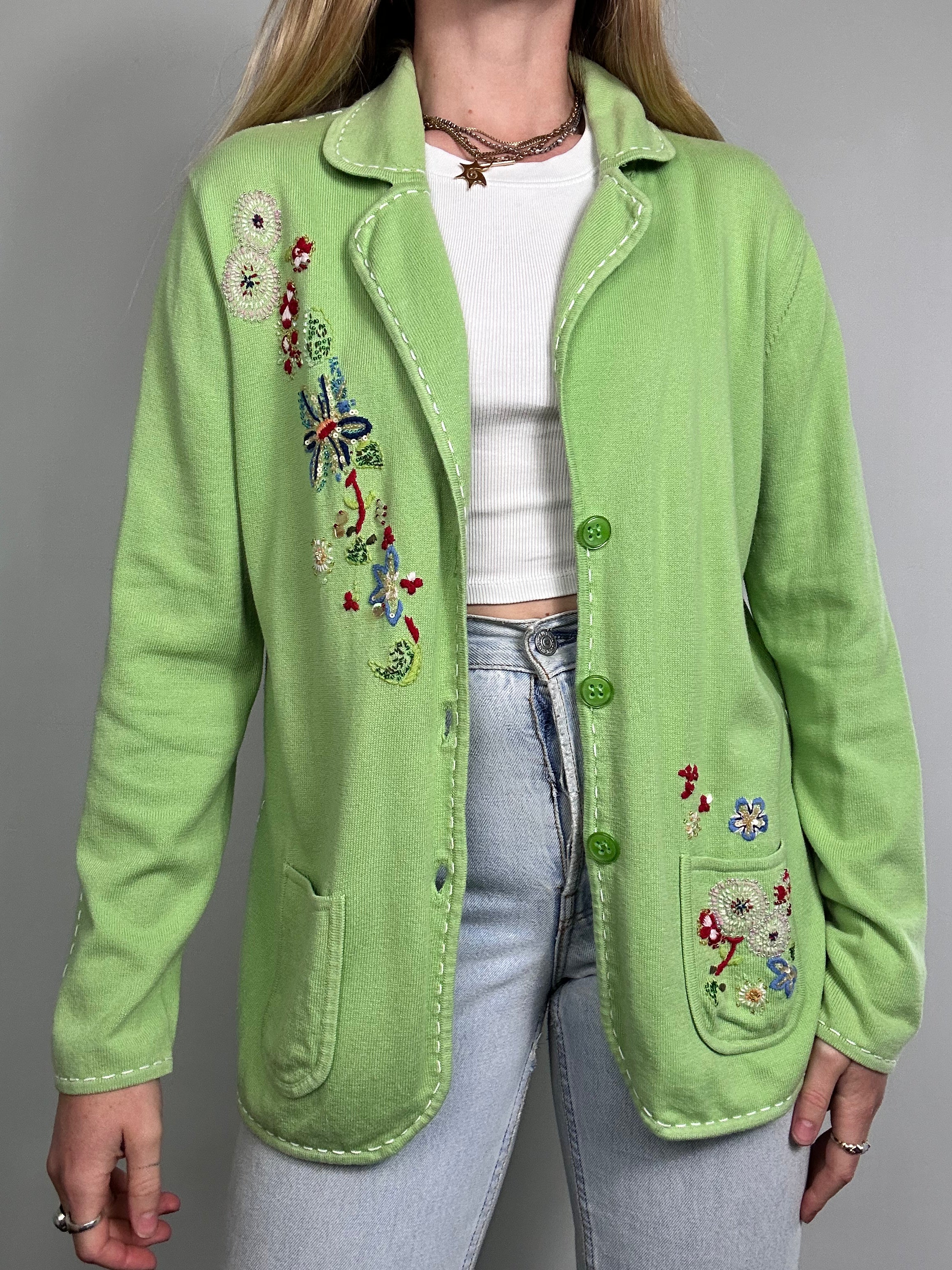 Lime Green Sequin Cardigan Size 12