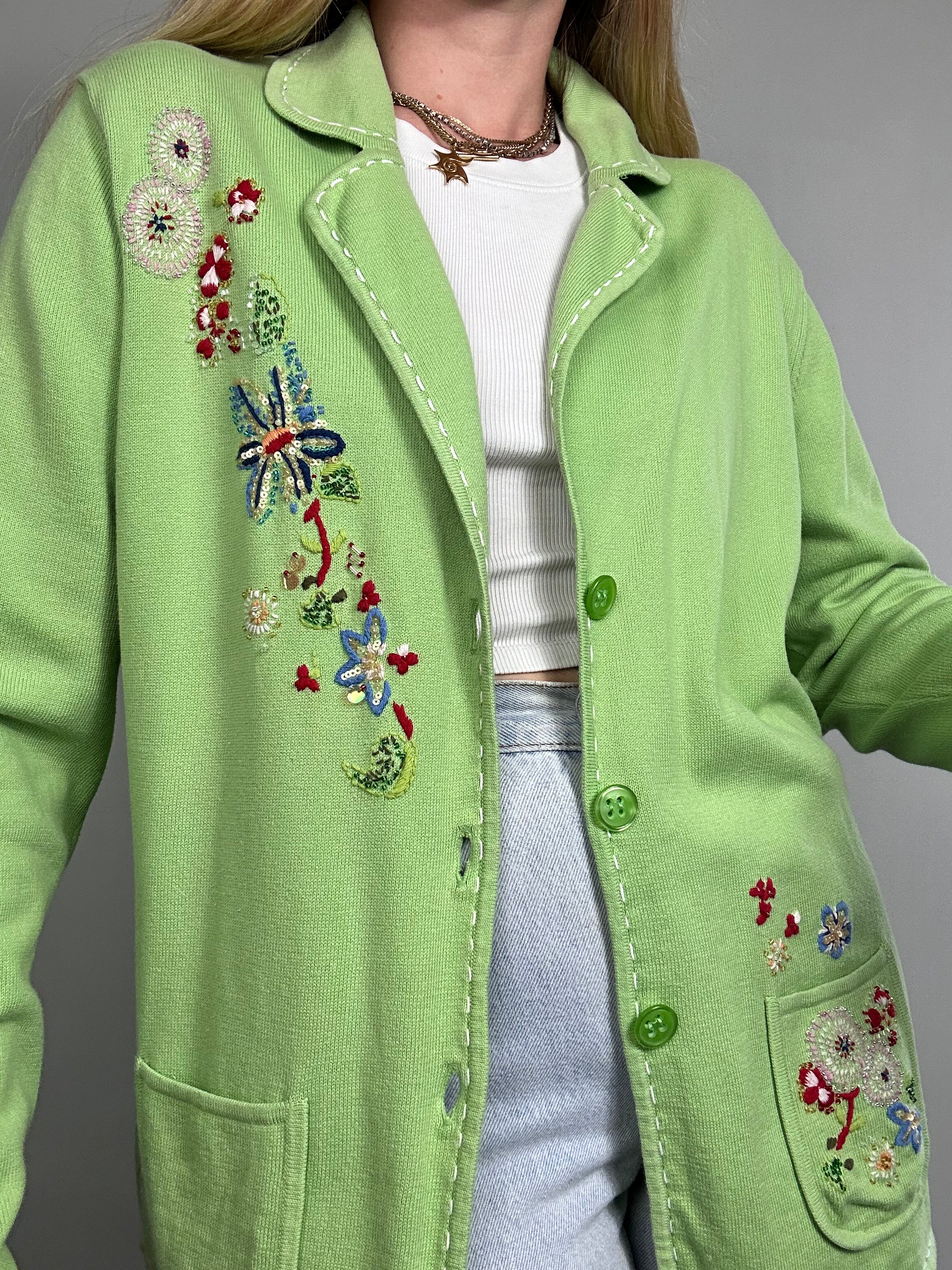 Lime Green Sequin Cardigan Size 12
