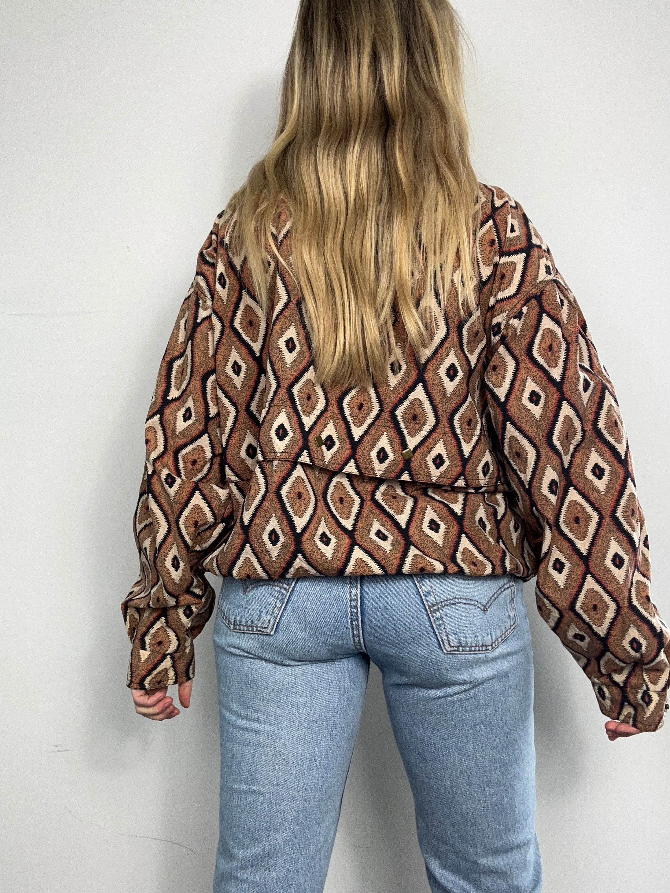 Brown Geo Print Bomber Jacket Size M
