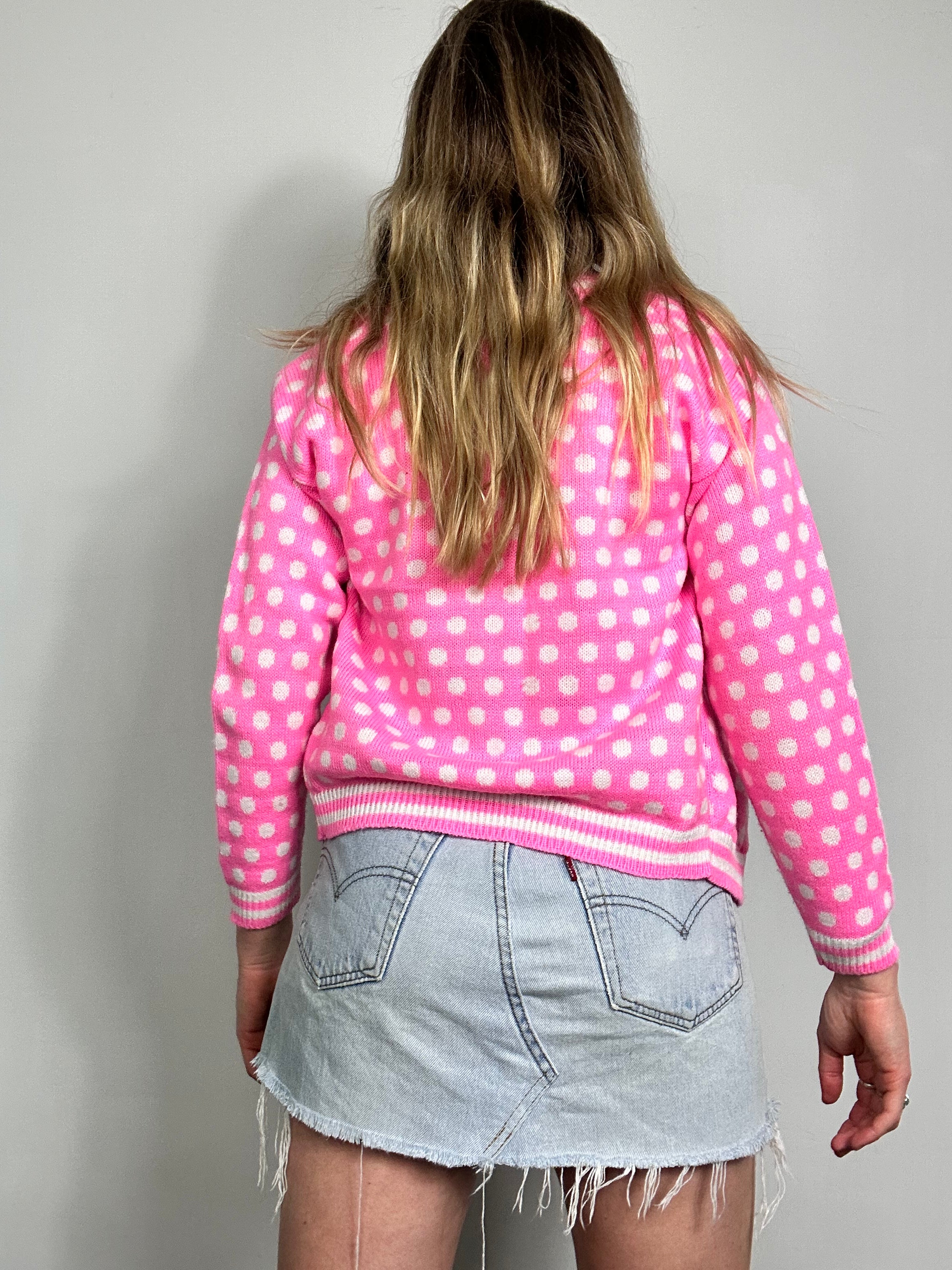 Pink 80's Polkadot Cardigan Size S
