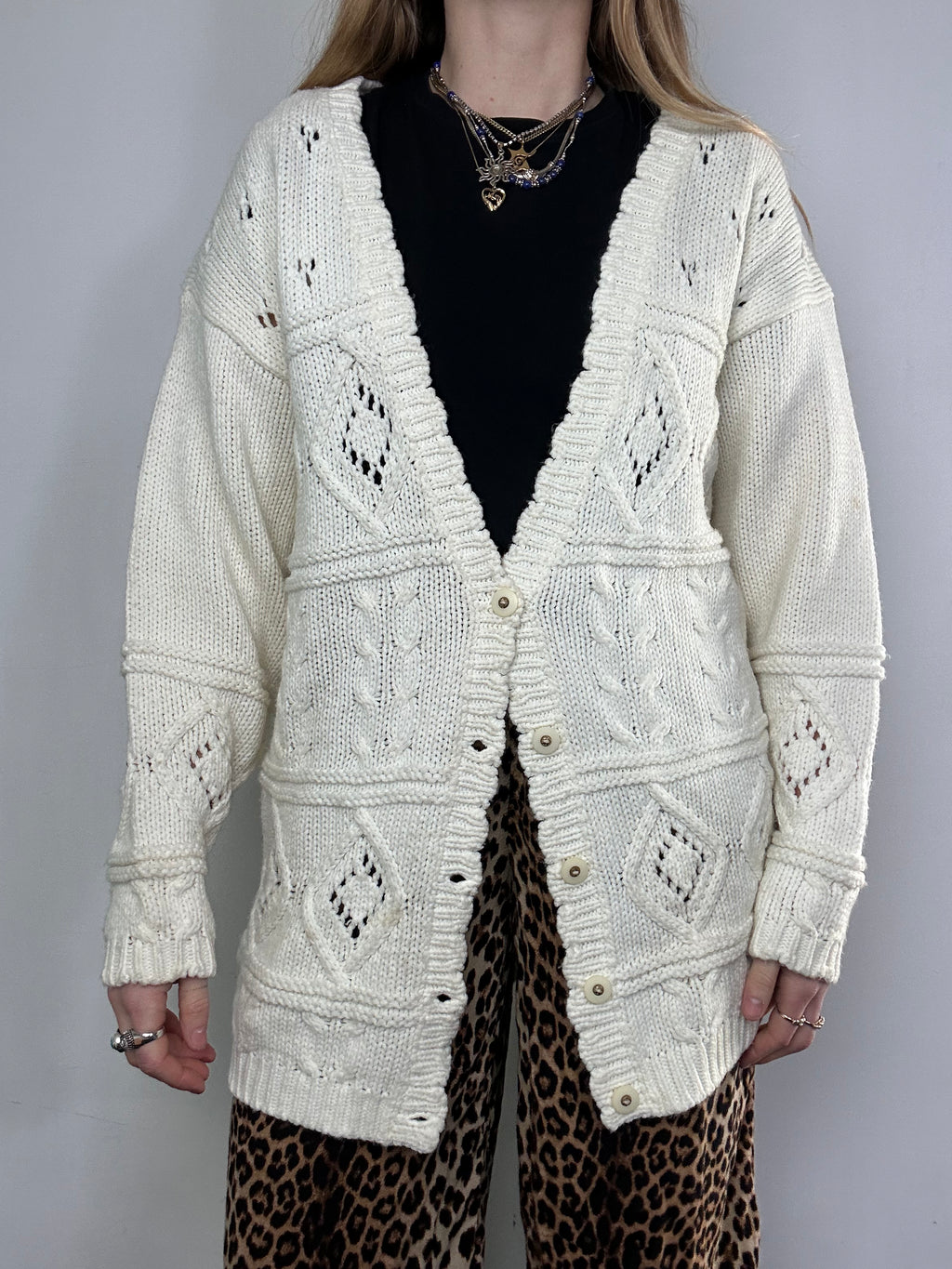 White Knitted Cardigan Size M