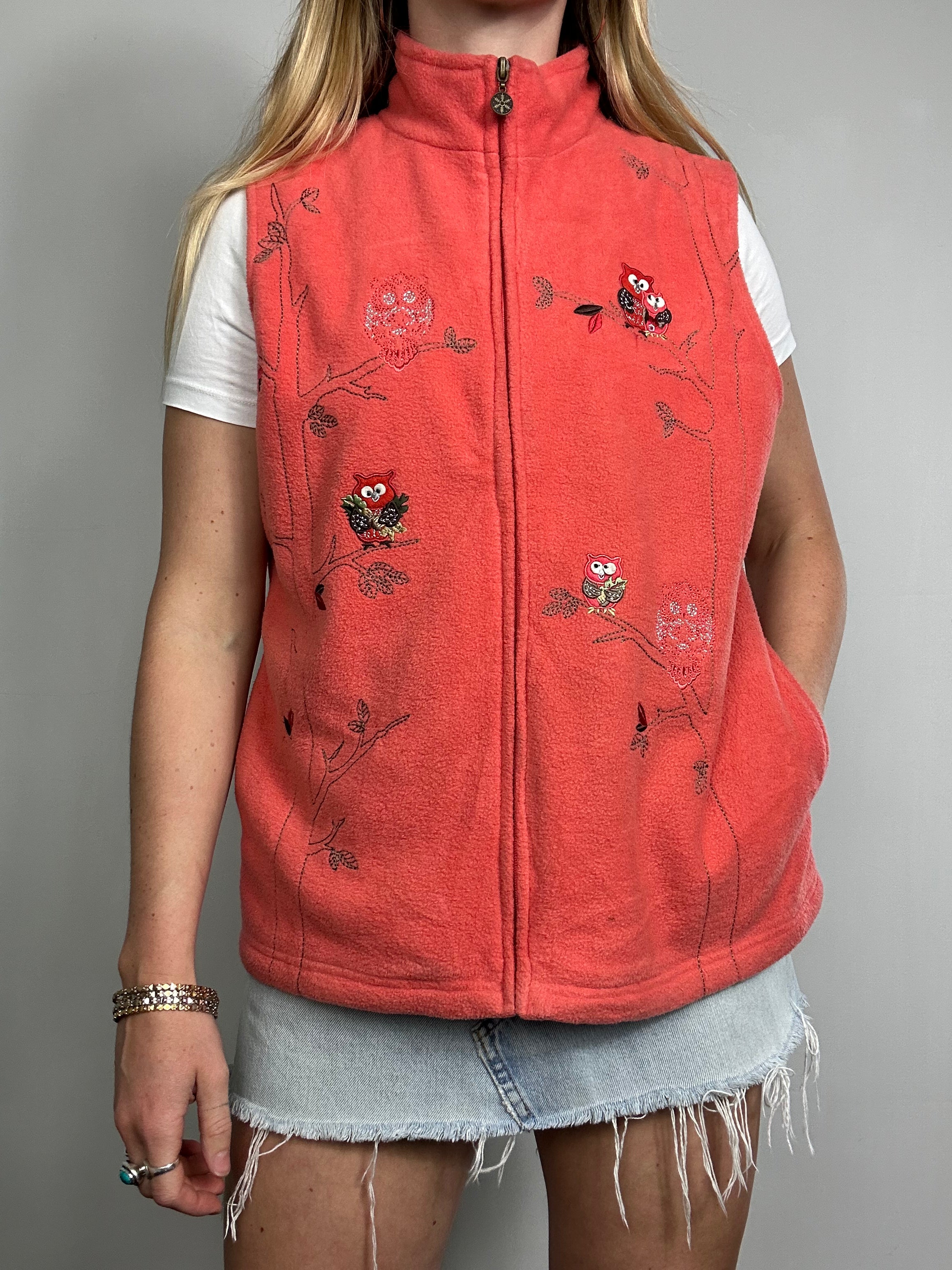 Peach Owl Fleece Size M