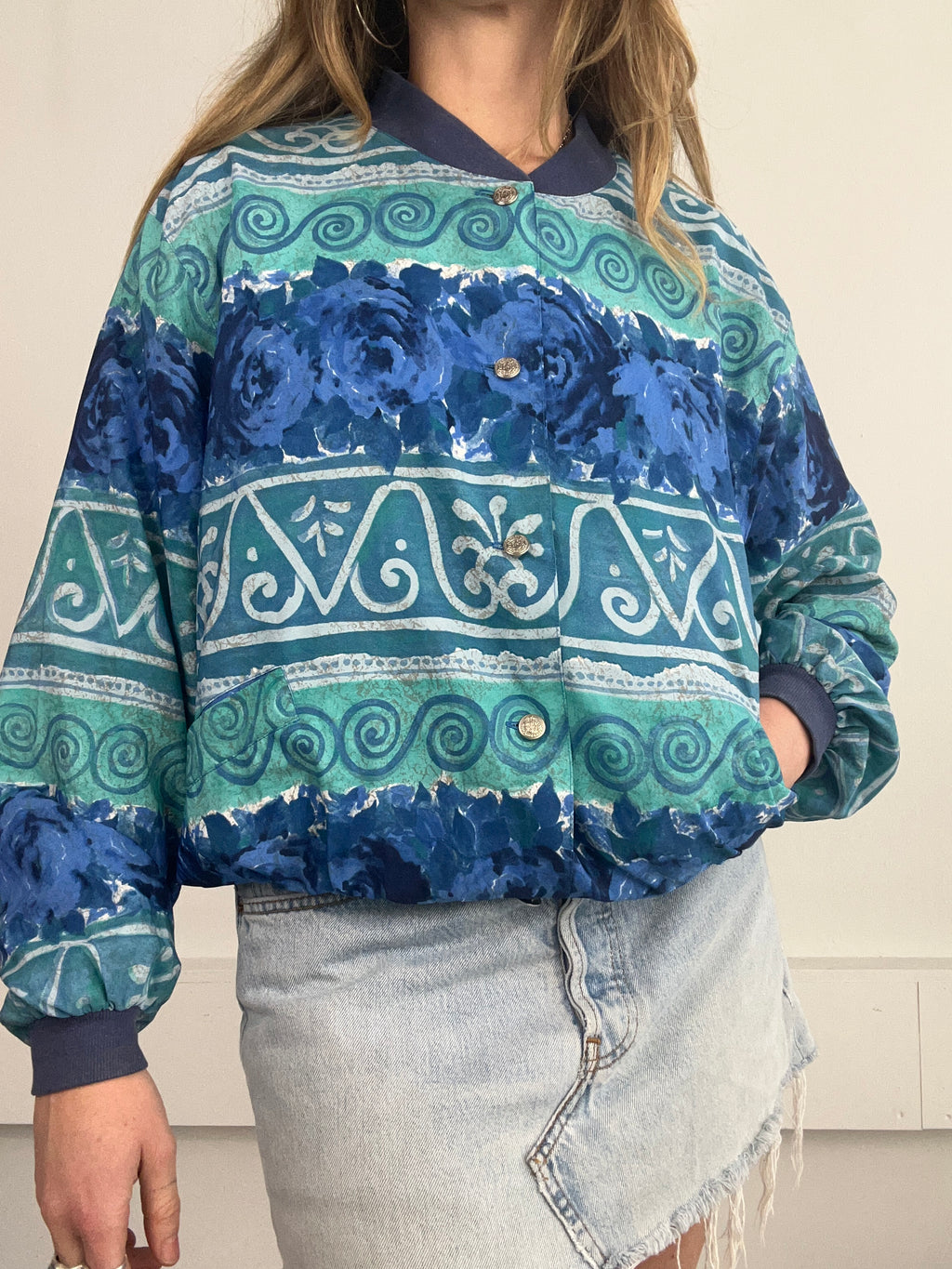 Blue Spiral Print 80's Bomber Size 10/12