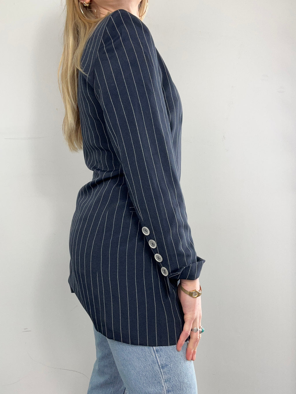 Striped Navy 80's Pinstripe Blazer Size 10