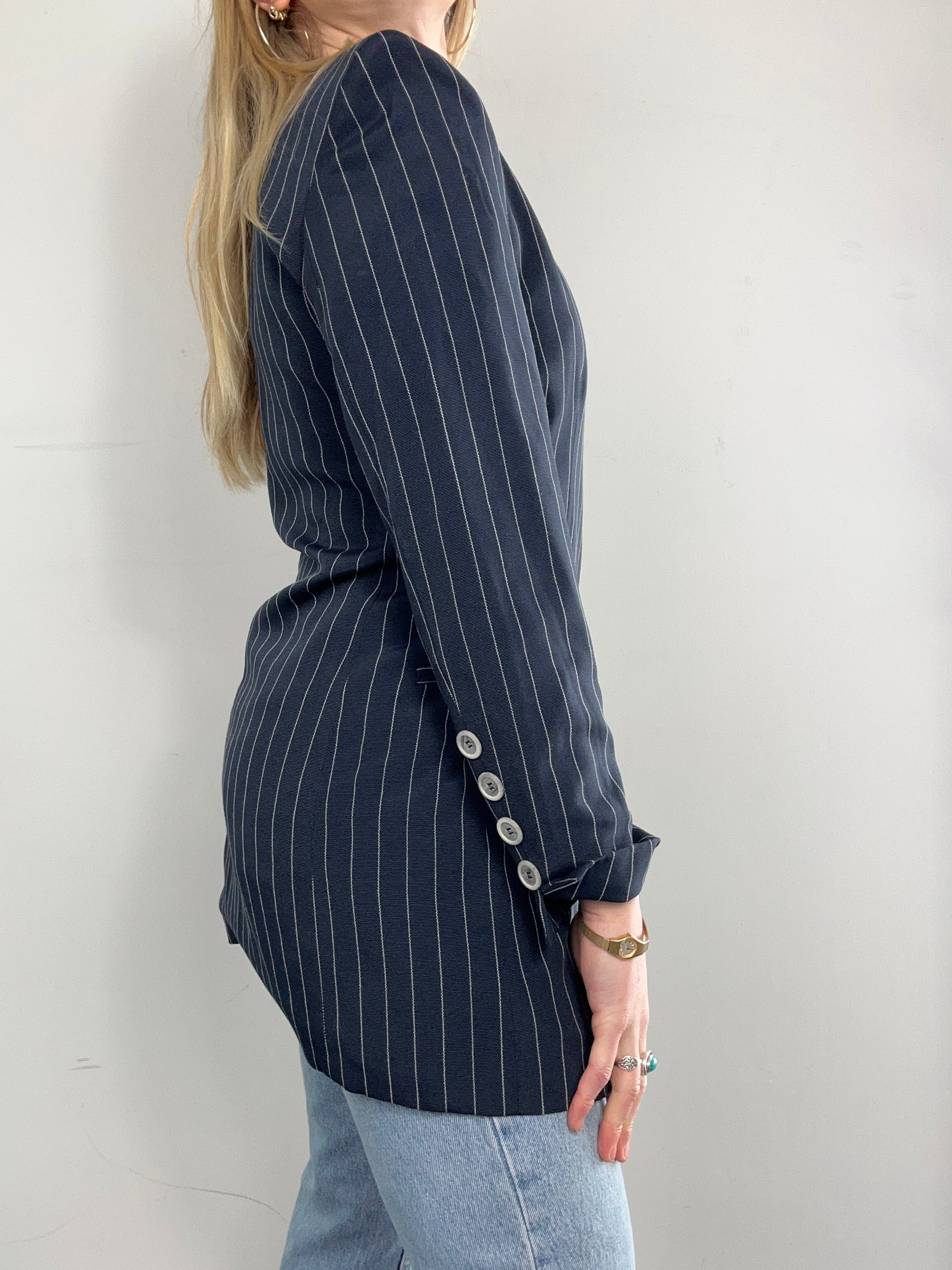 Striped Navy 80's Pinstripe Blazer Size 10