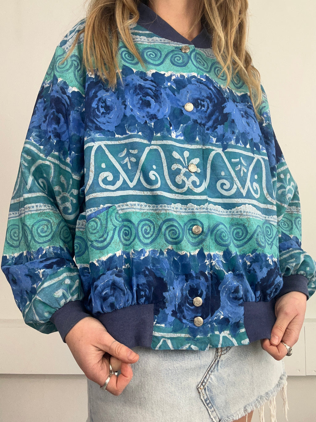 Blue Spiral Print 80's Bomber Size 10/12