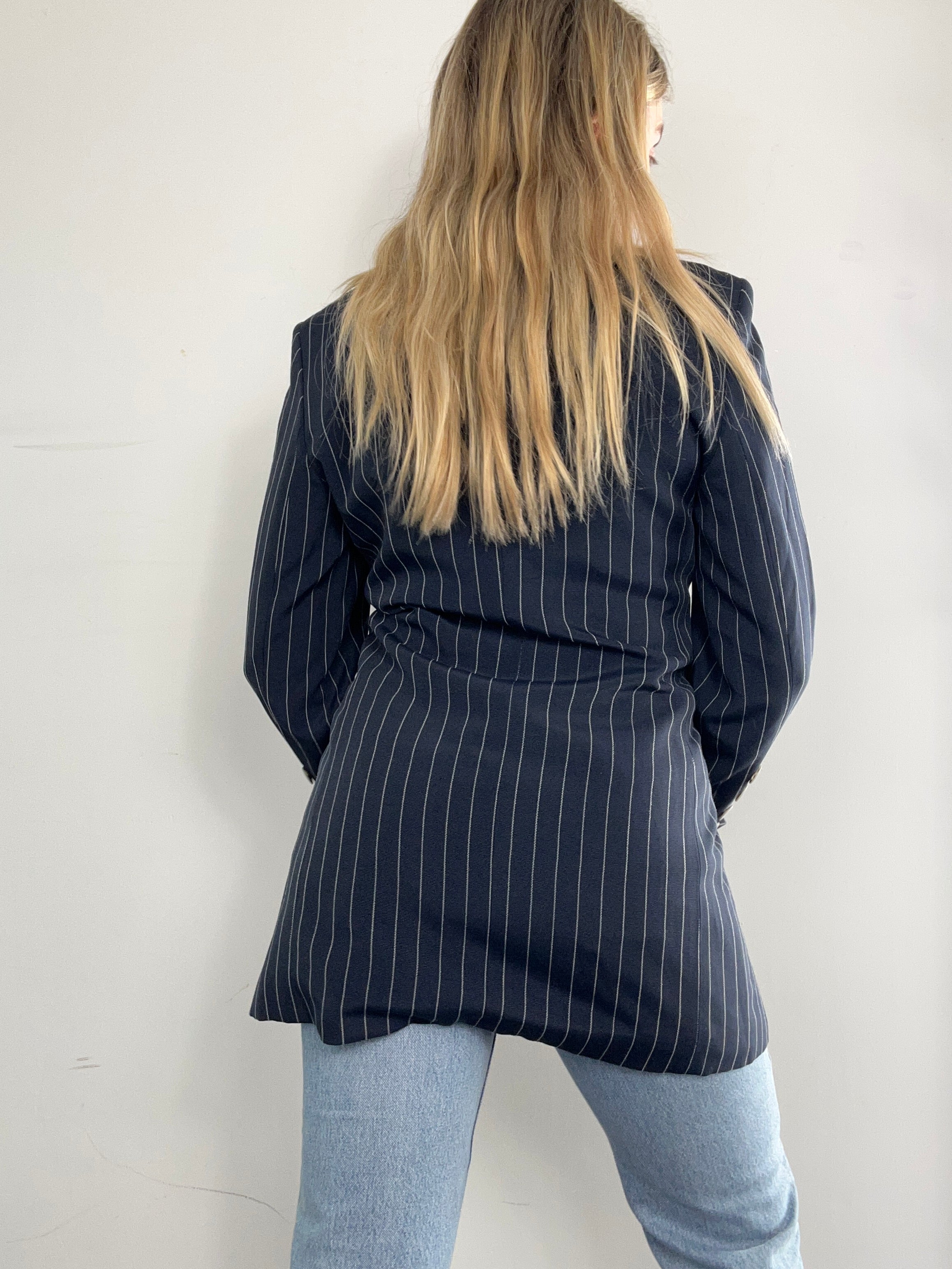 Striped Navy 80's Pinstripe Blazer Size 10