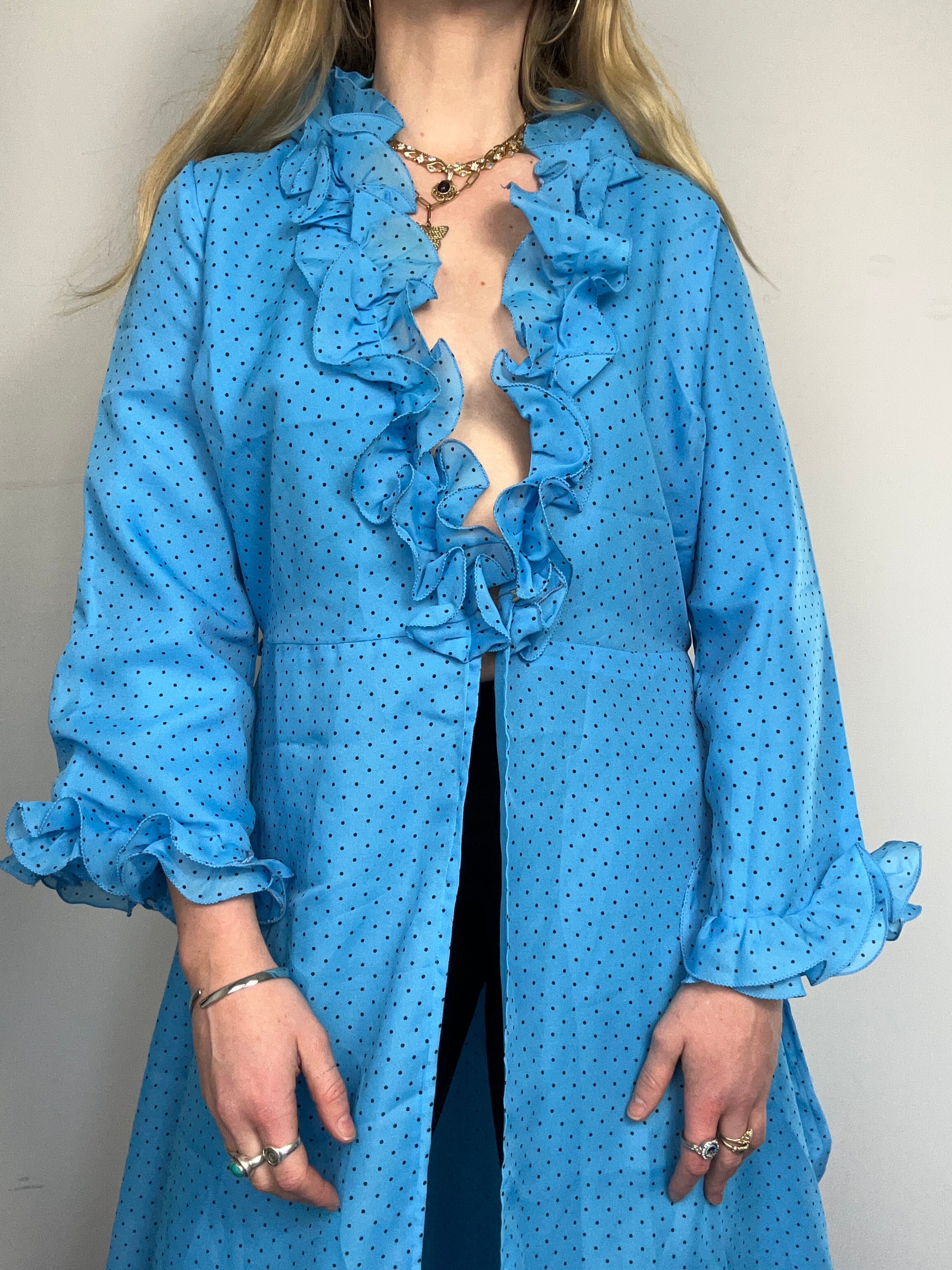 Blue 1970's Polkadot Duster