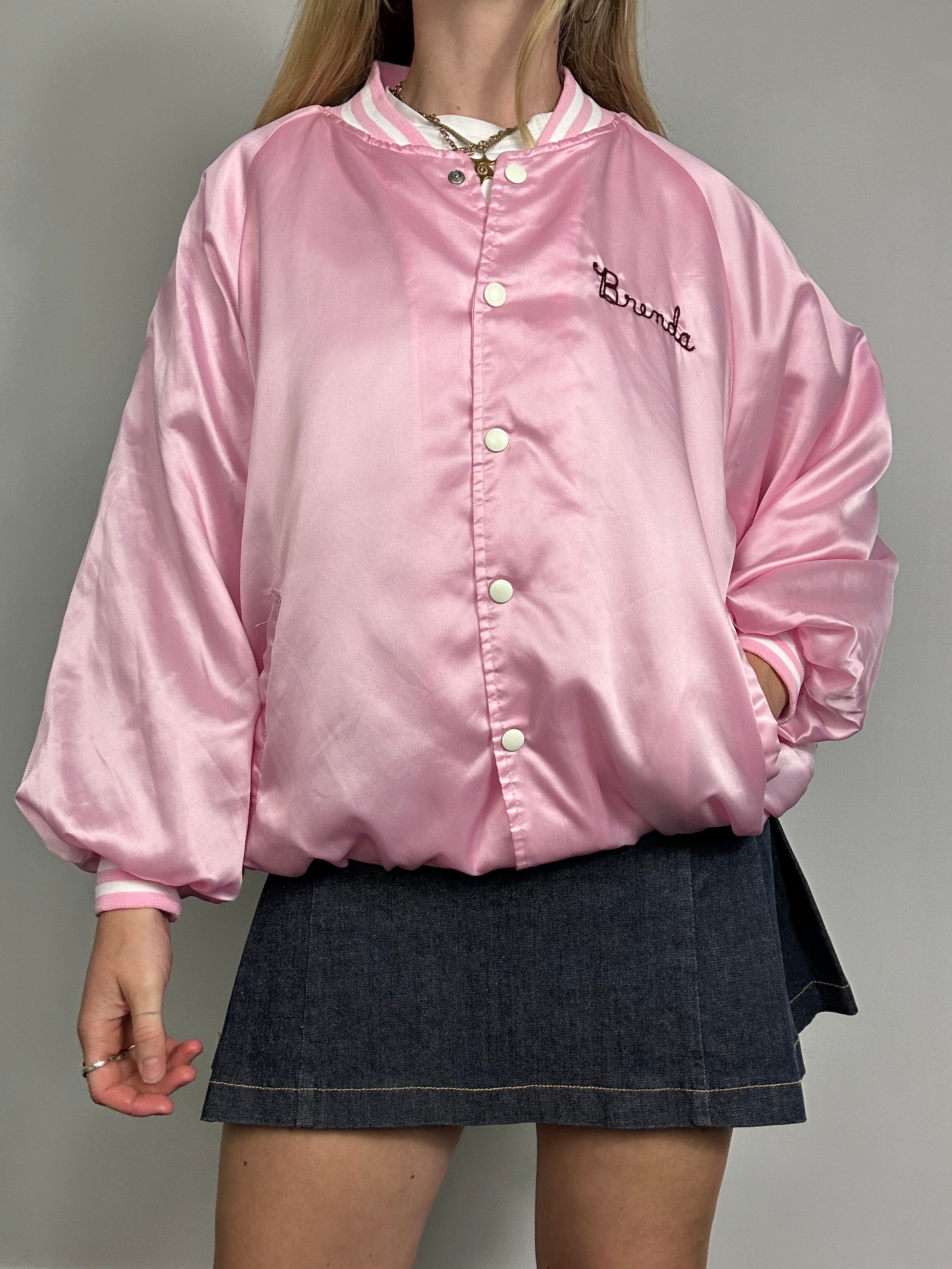 Pink Satin 80's Bomber Jacket Size M