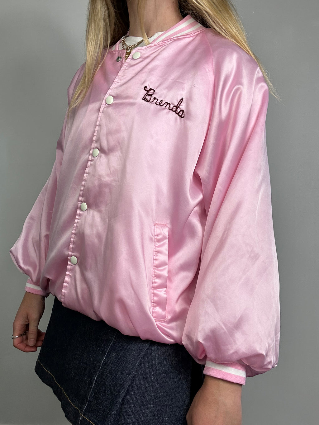 Pink Satin 80's Bomber Jacket Size M