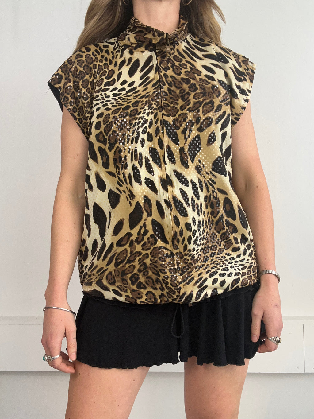 Cheetah Sequin vest 80's Size L/XL