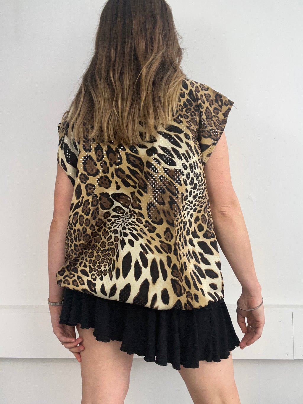 Cheetah Sequin vest 80's Size L/XL