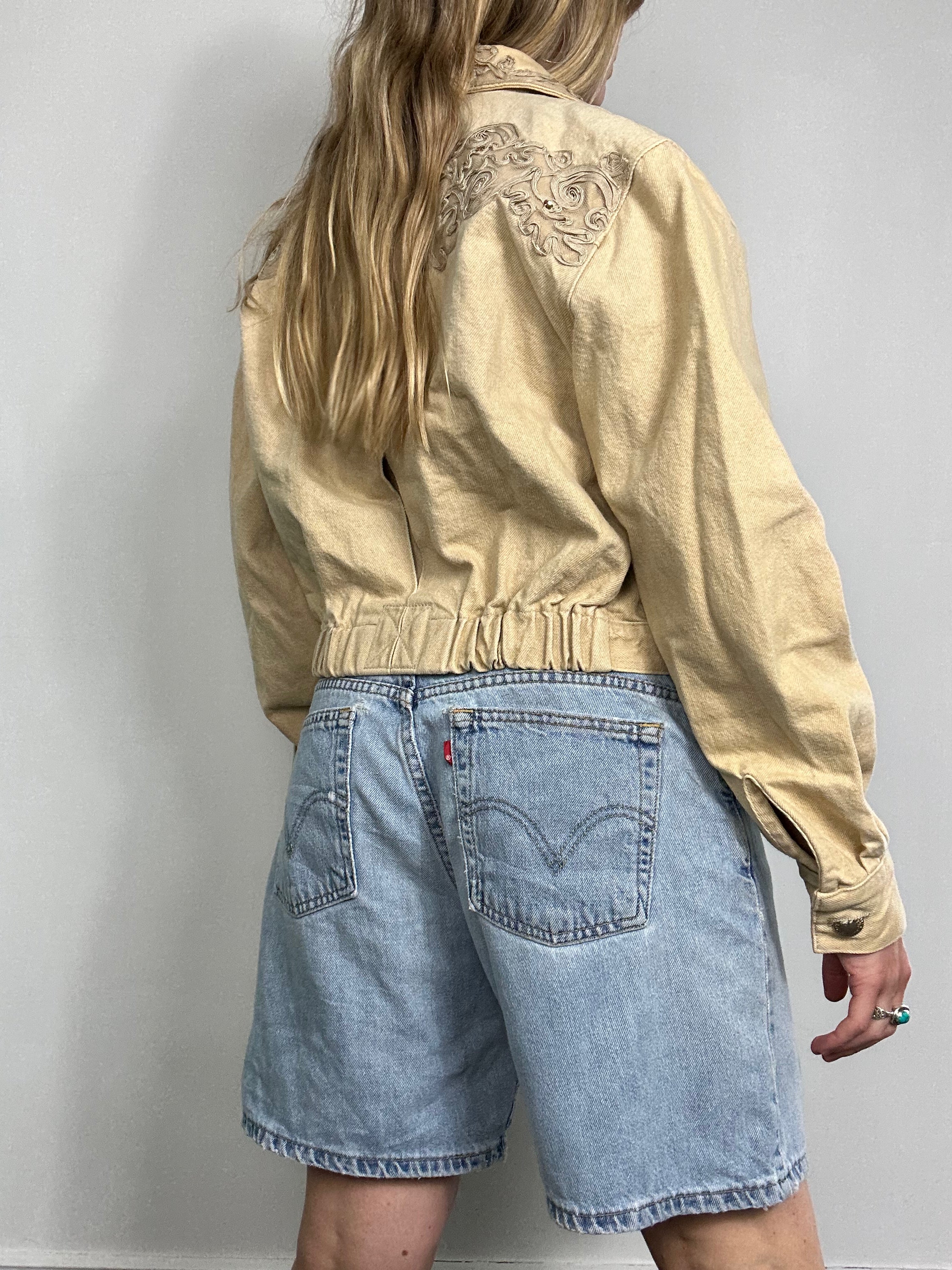 Beige Cropped Denim 80's Jacket Size 10