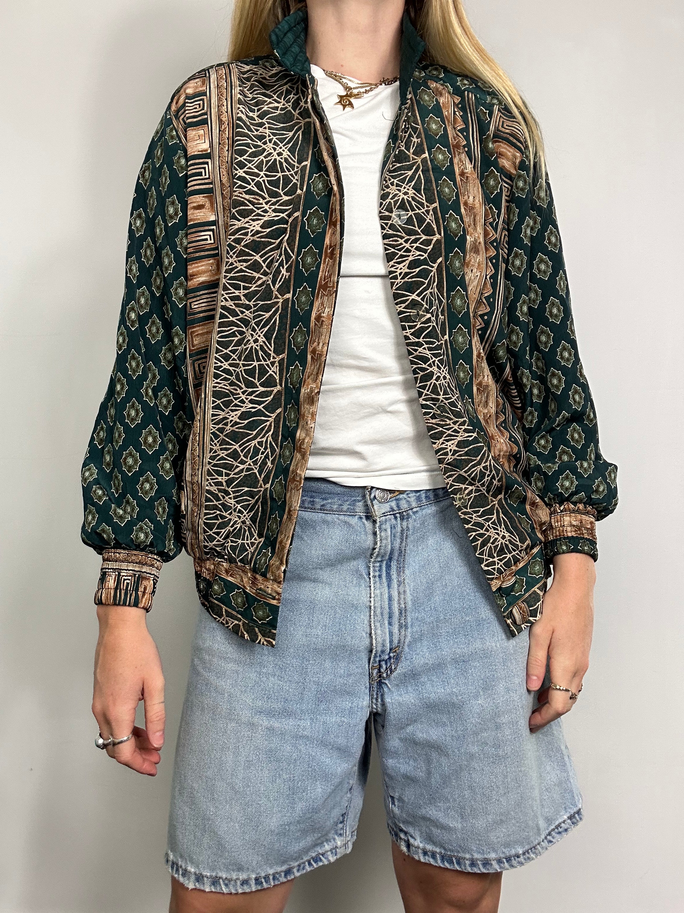 Green printed Shirt Jacket Size 10