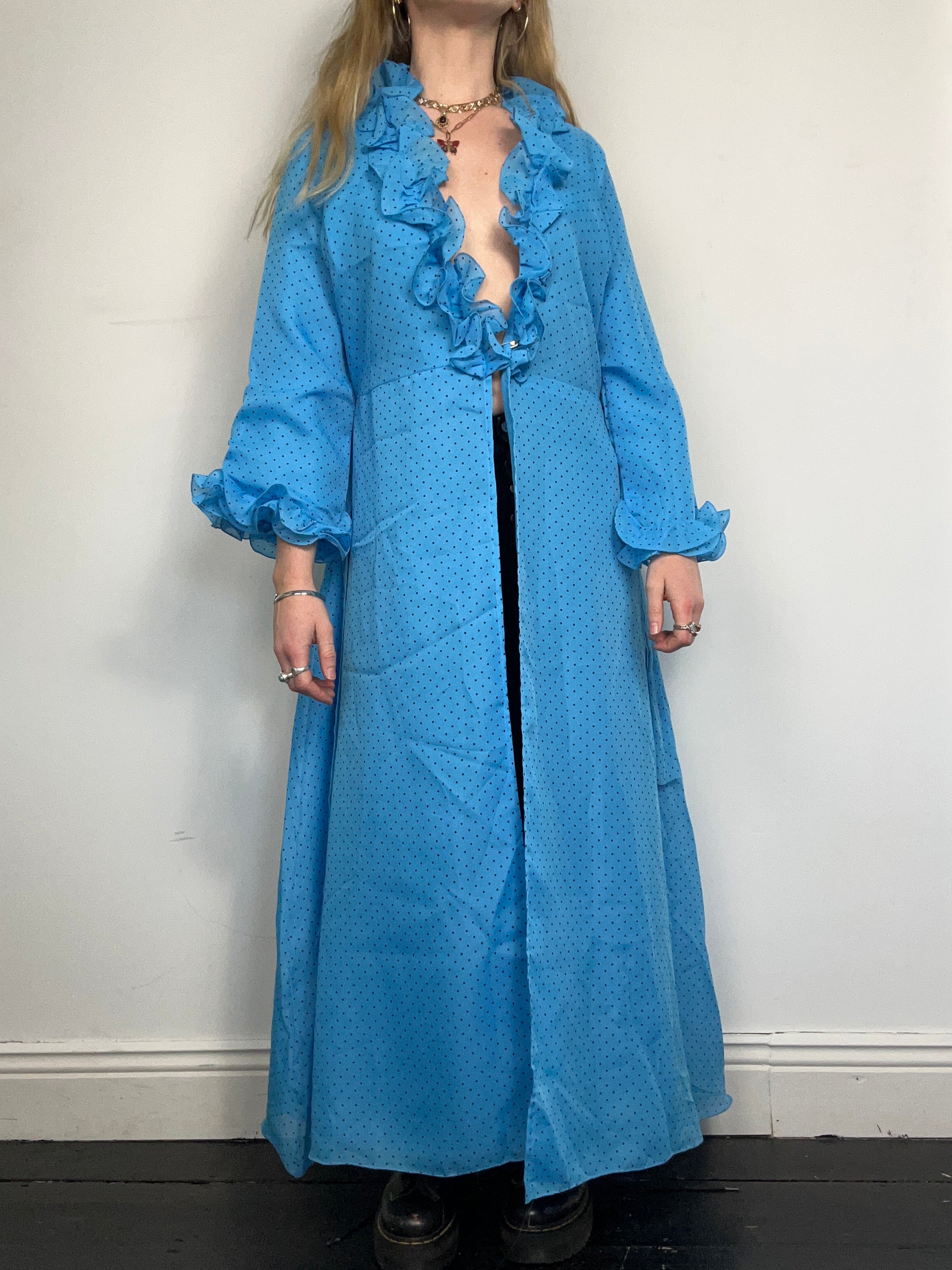Blue 1970's Polkadot Duster