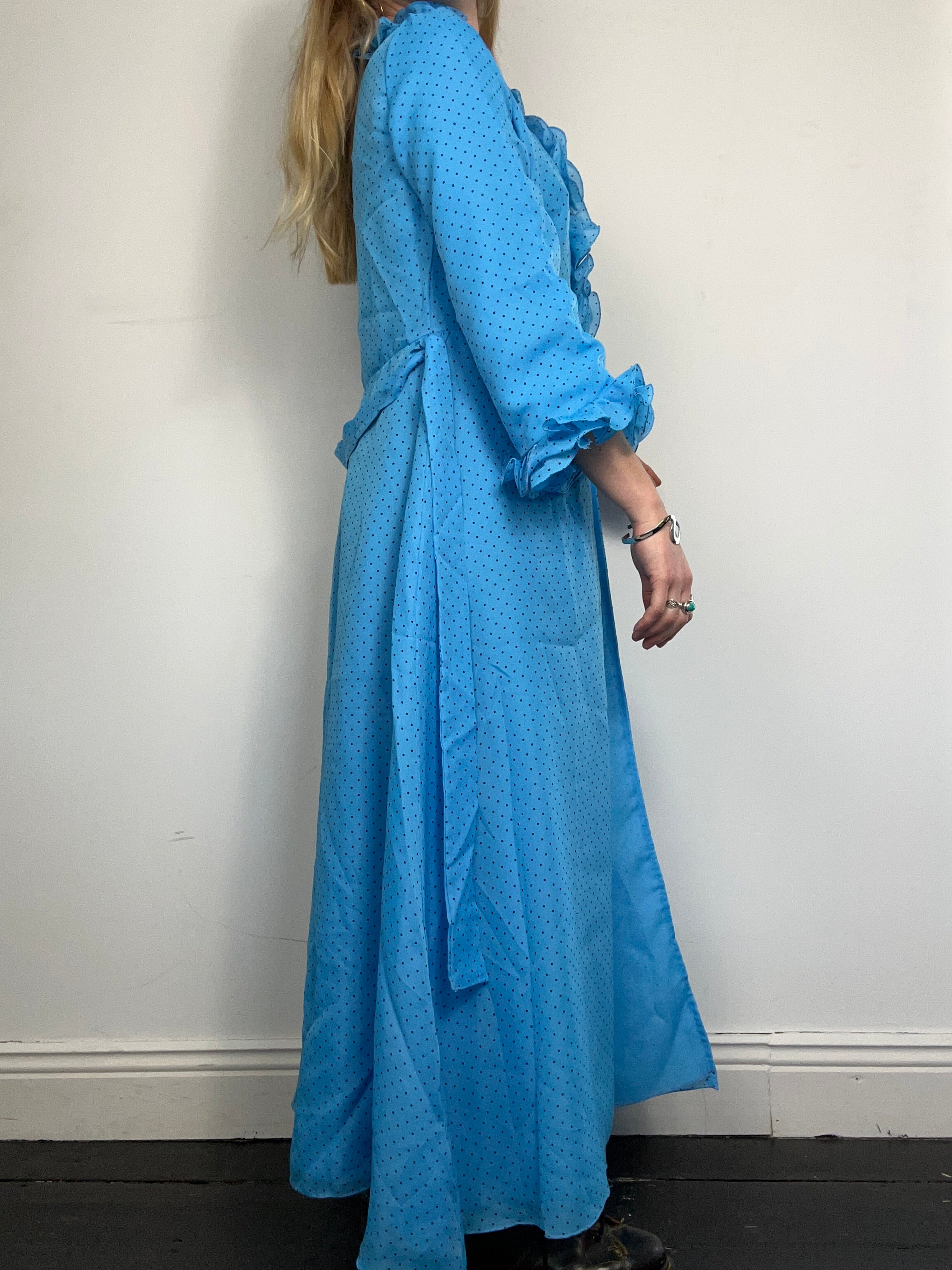 Blue 1970's Polkadot Duster