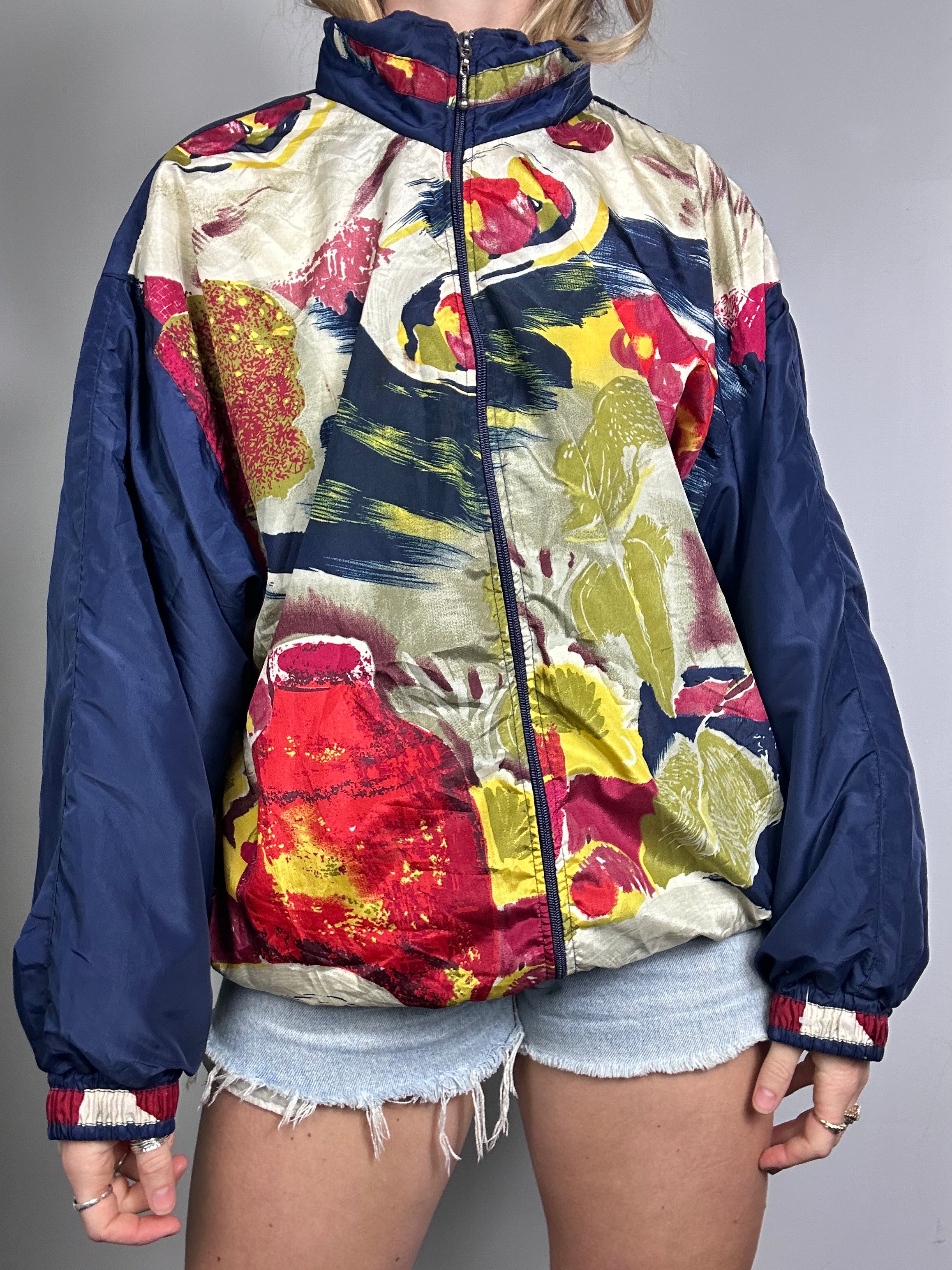 Navy 90's Paint graphic Shell Jacket Size M