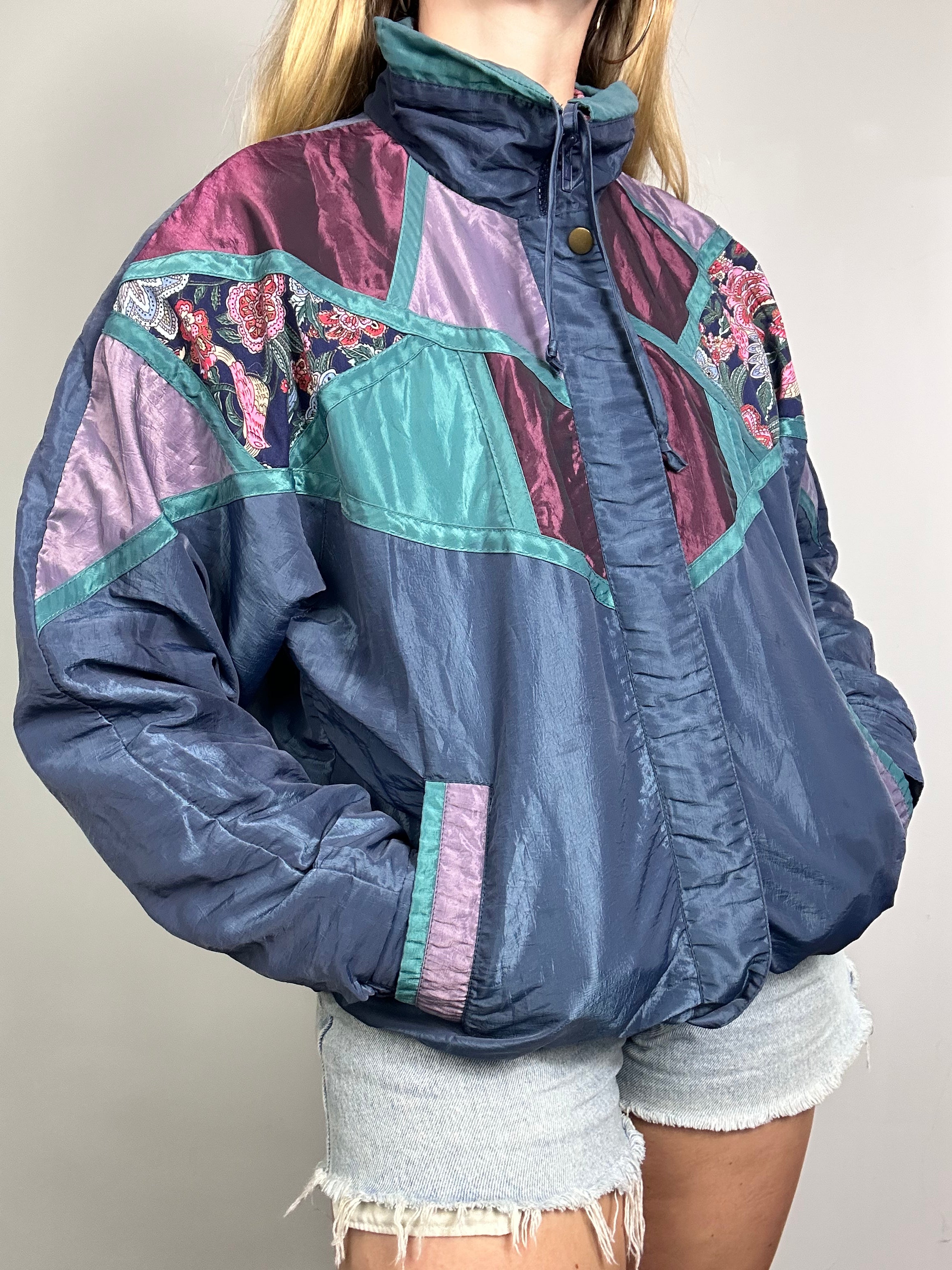 Patchwork 80's Blue Bomber Jacket Size 10