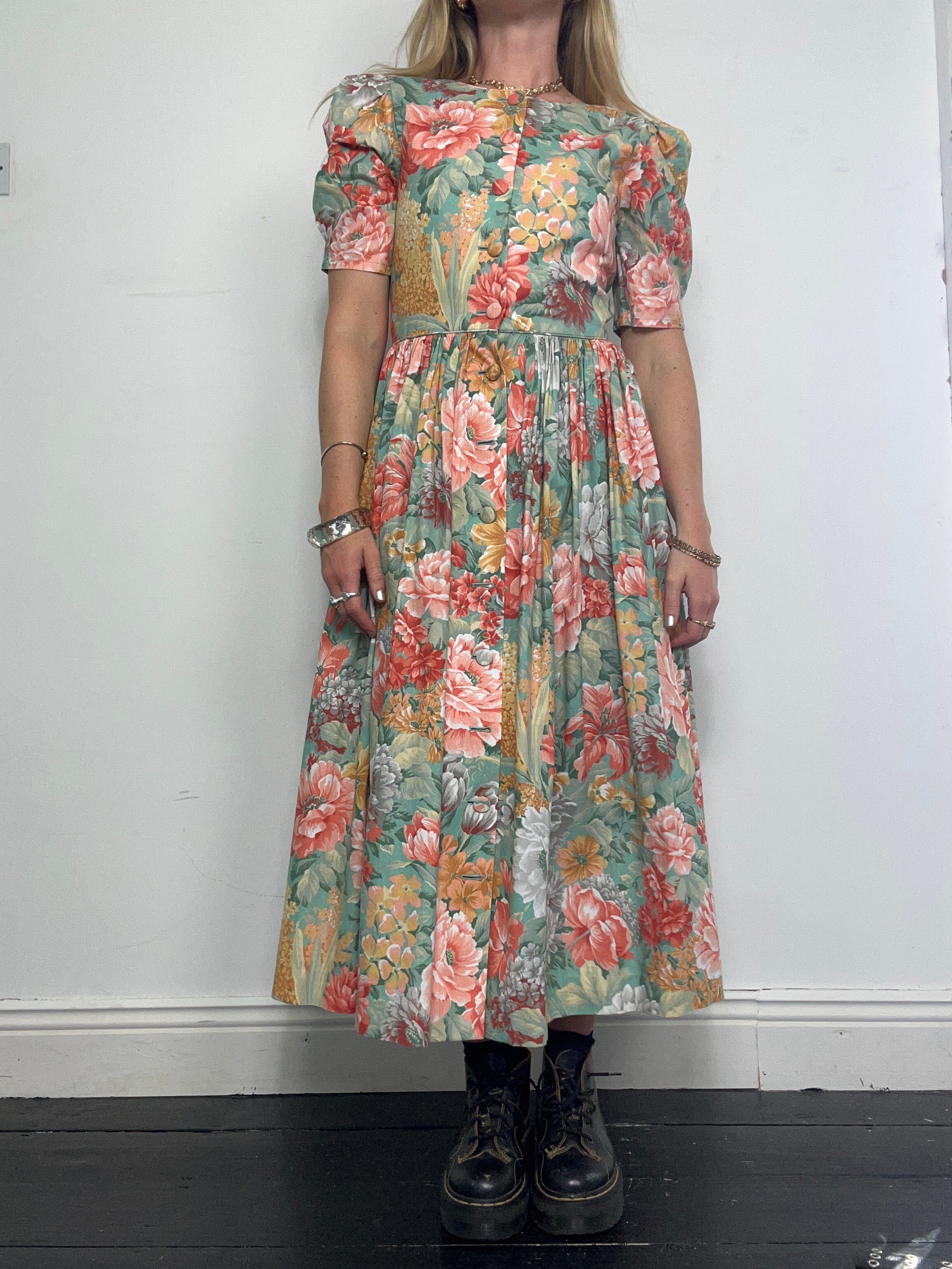80's Floral Midi Dress Size 8