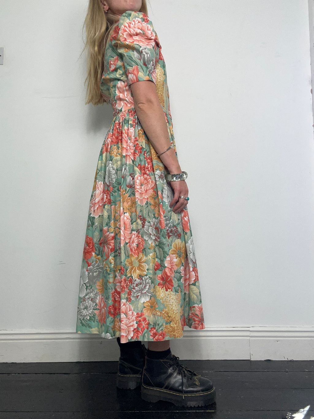 80's Floral Midi Dress Size 8