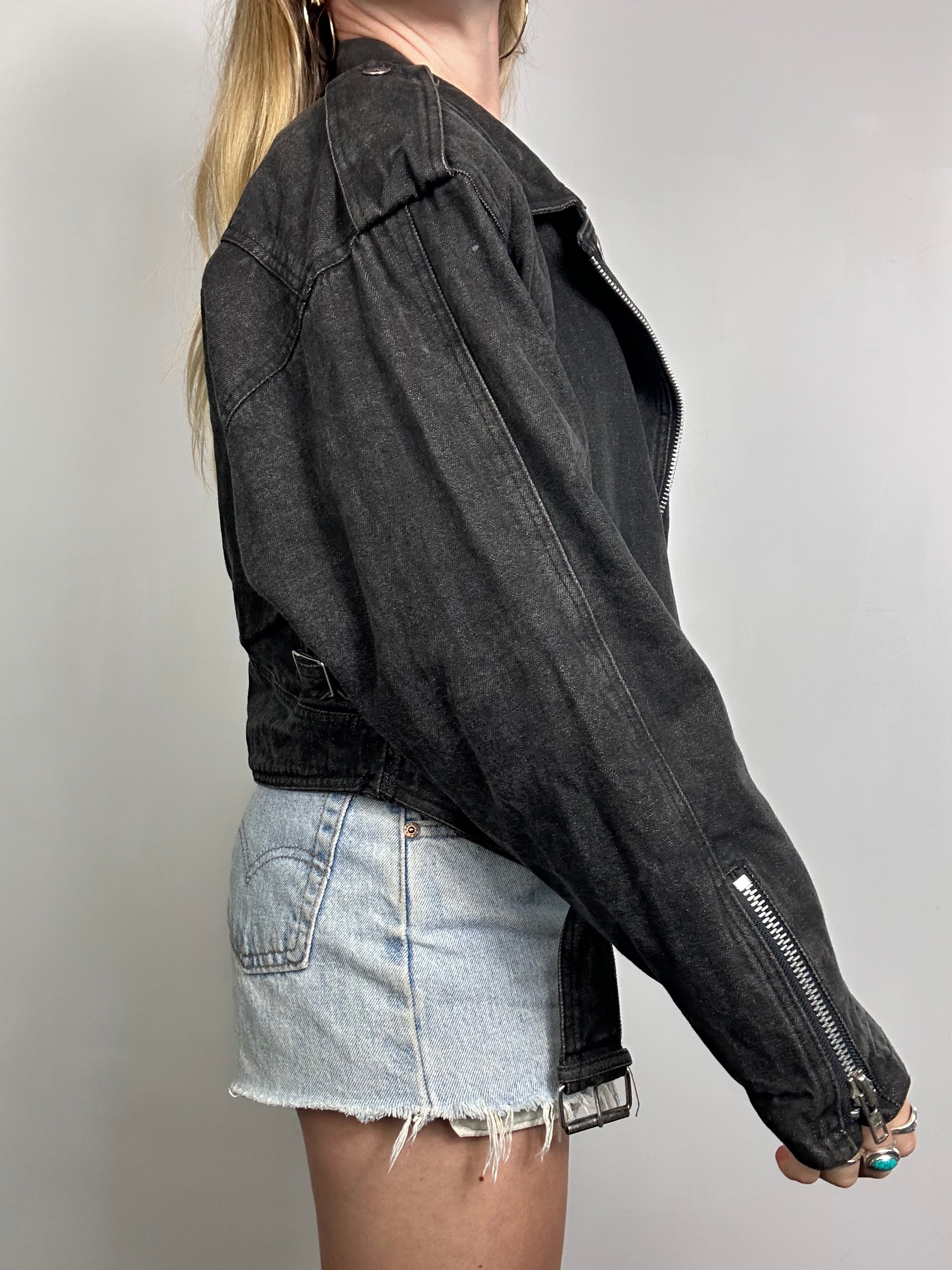 Denim 80's Black Biker Jacket Size 12