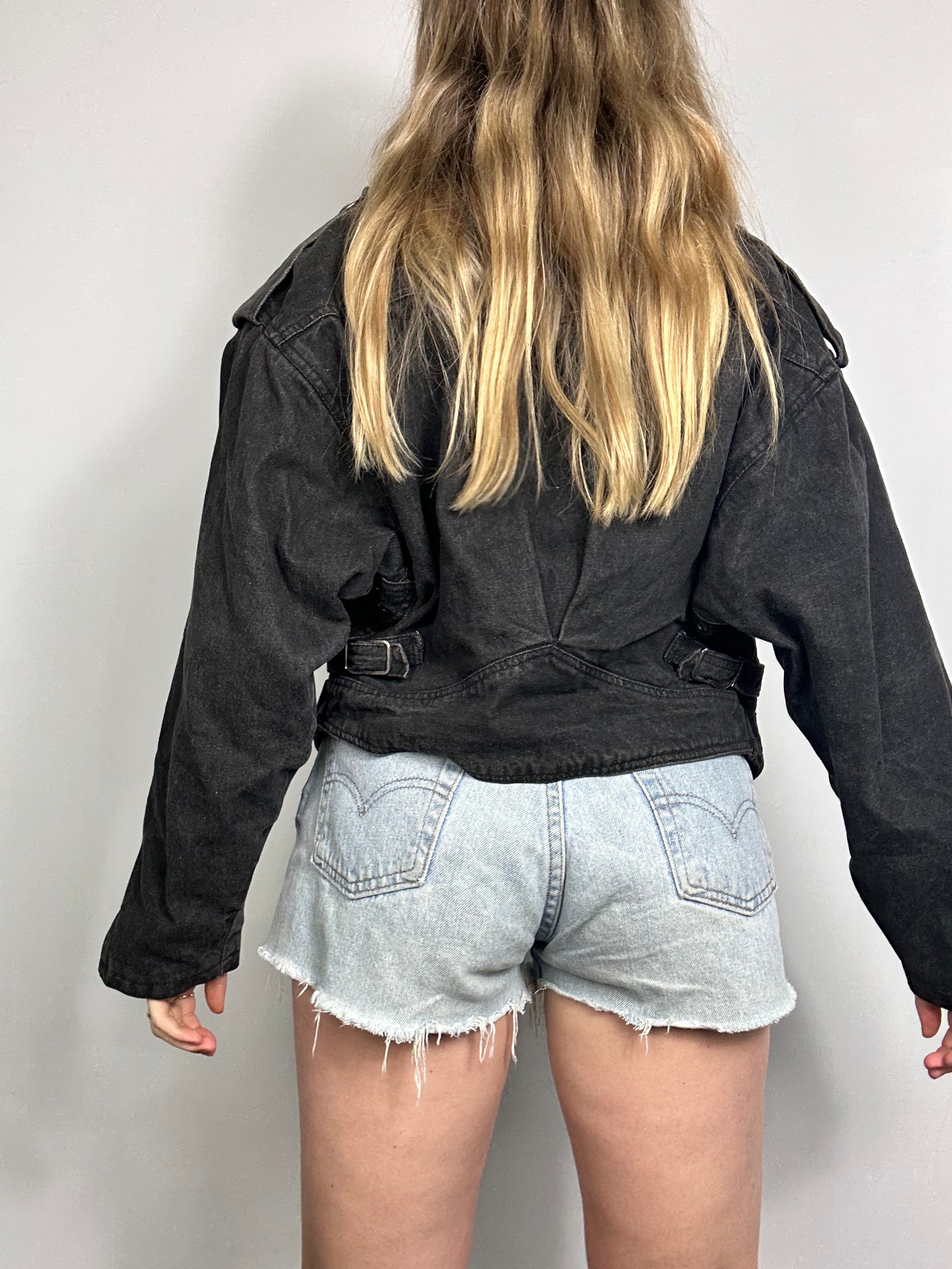 Denim 80's Black Biker Jacket Size 12