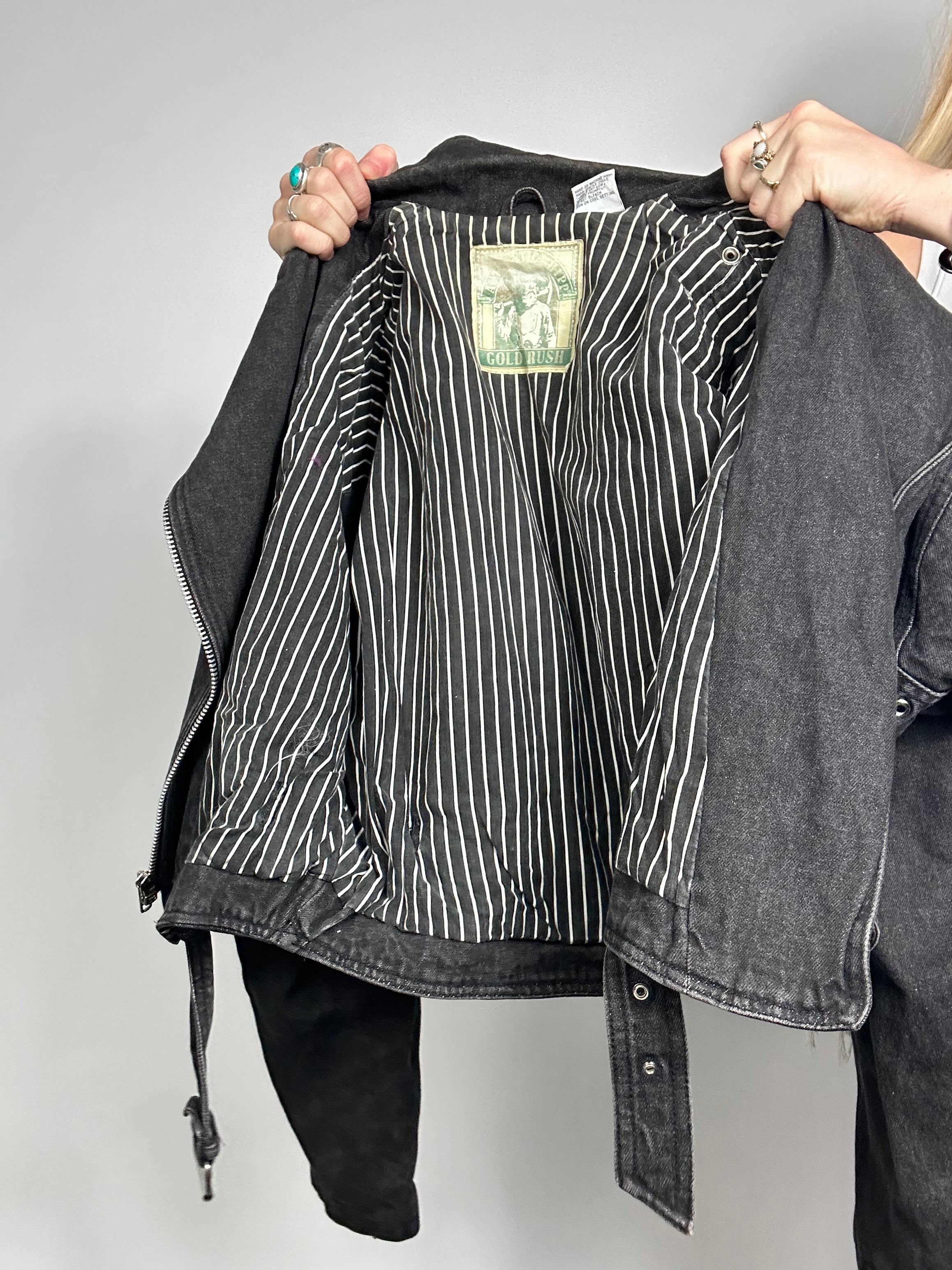 Denim 80's Black Biker Jacket Size 12