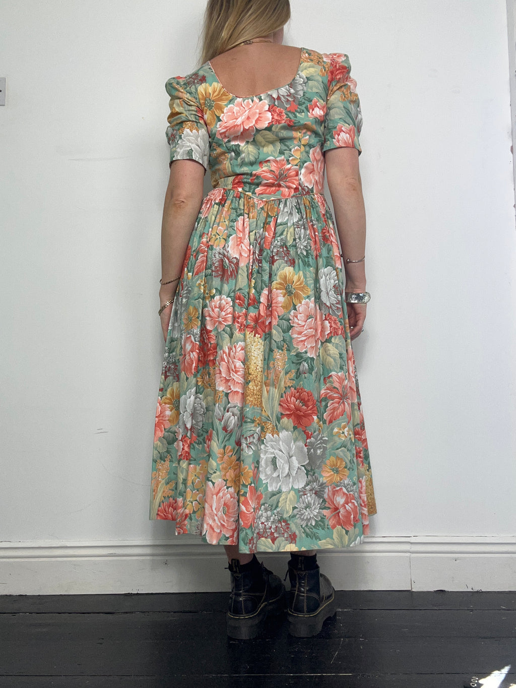 80's Floral Midi Dress Size 8