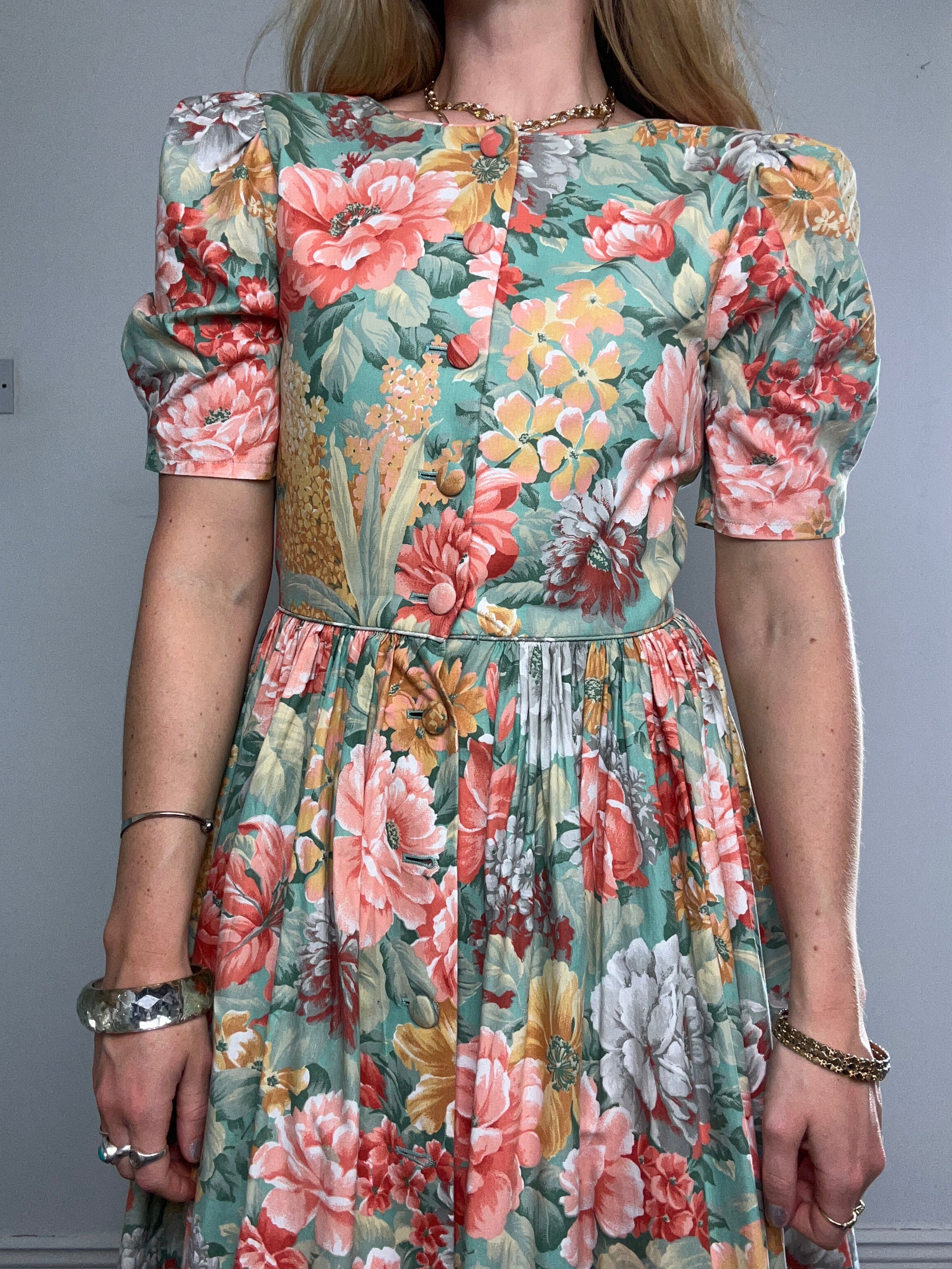 80's Floral Midi Dress Size 8