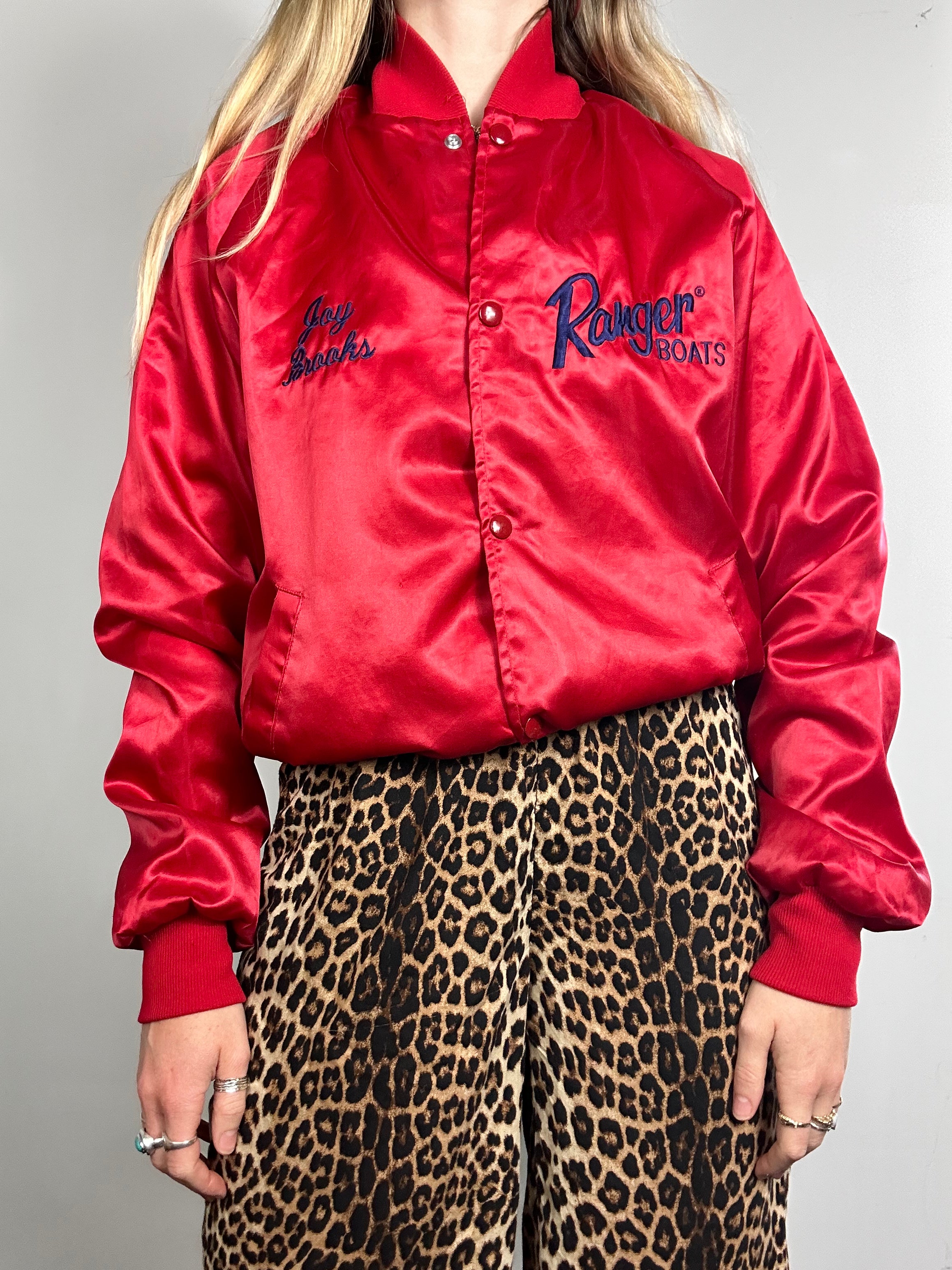 Red Satin Ranger Boat Bomber Size 10