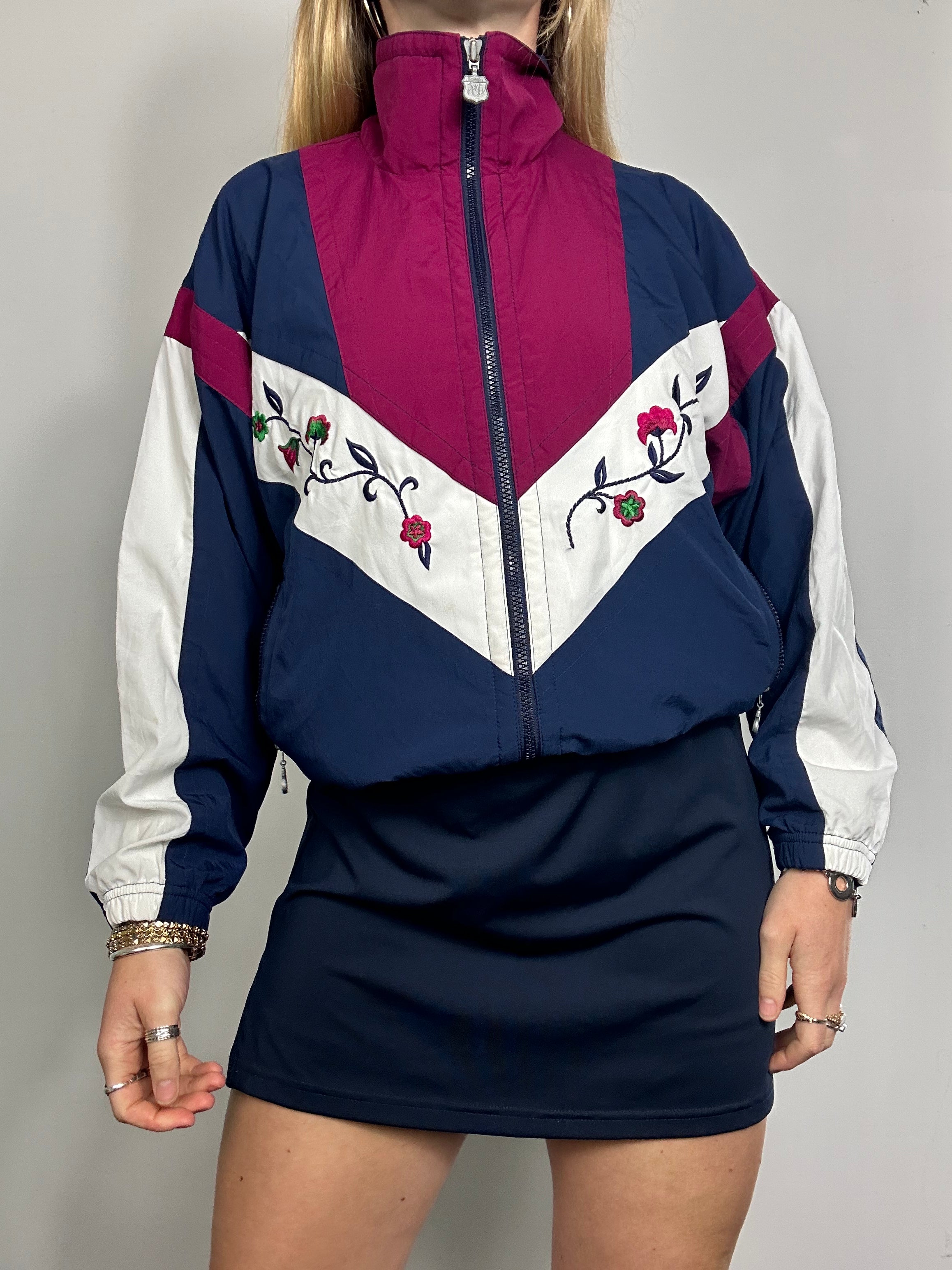 Wine Floral 90's Track Jacket Size 10