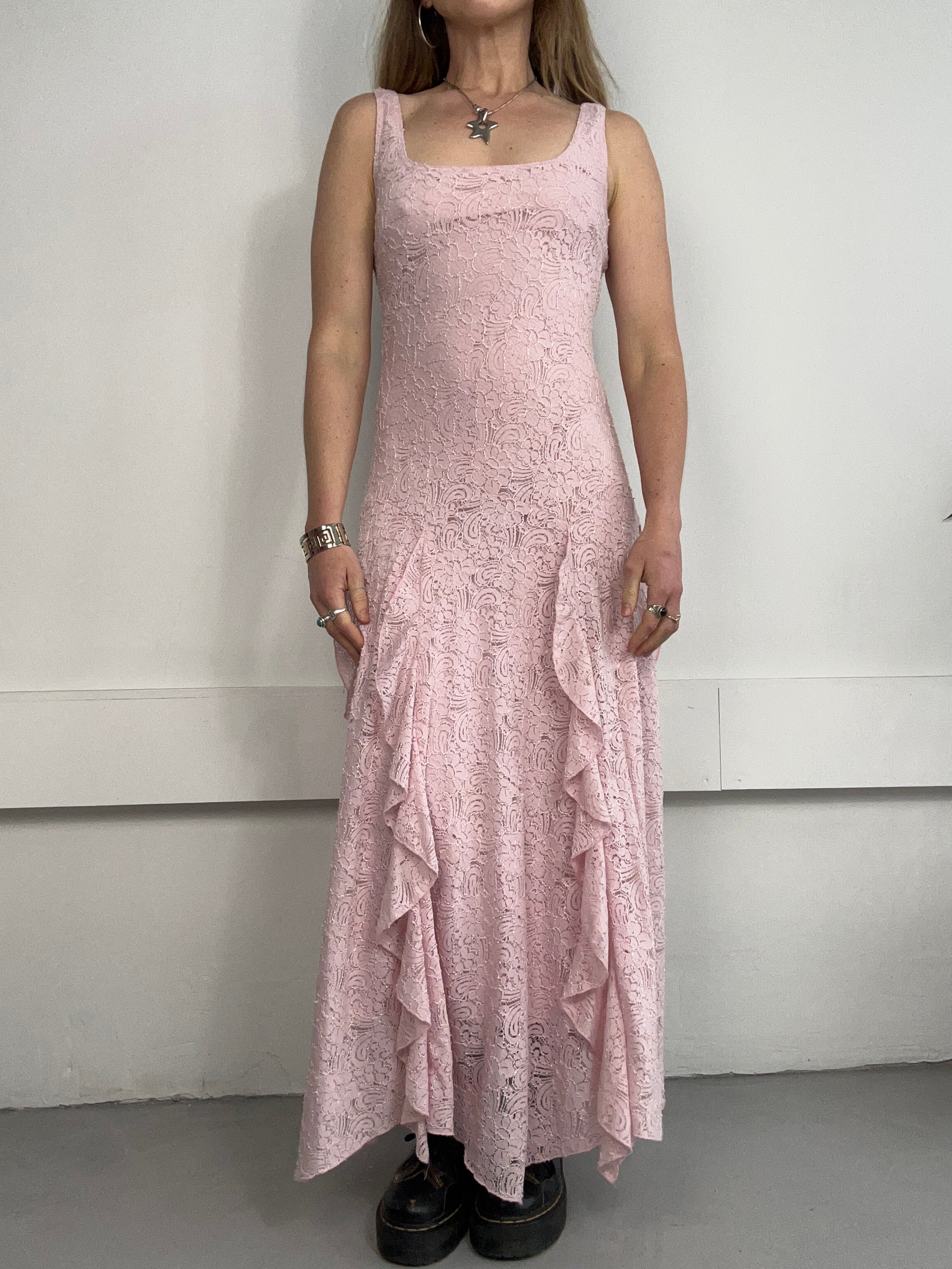Pink Lace Ruffle Dress Size 10