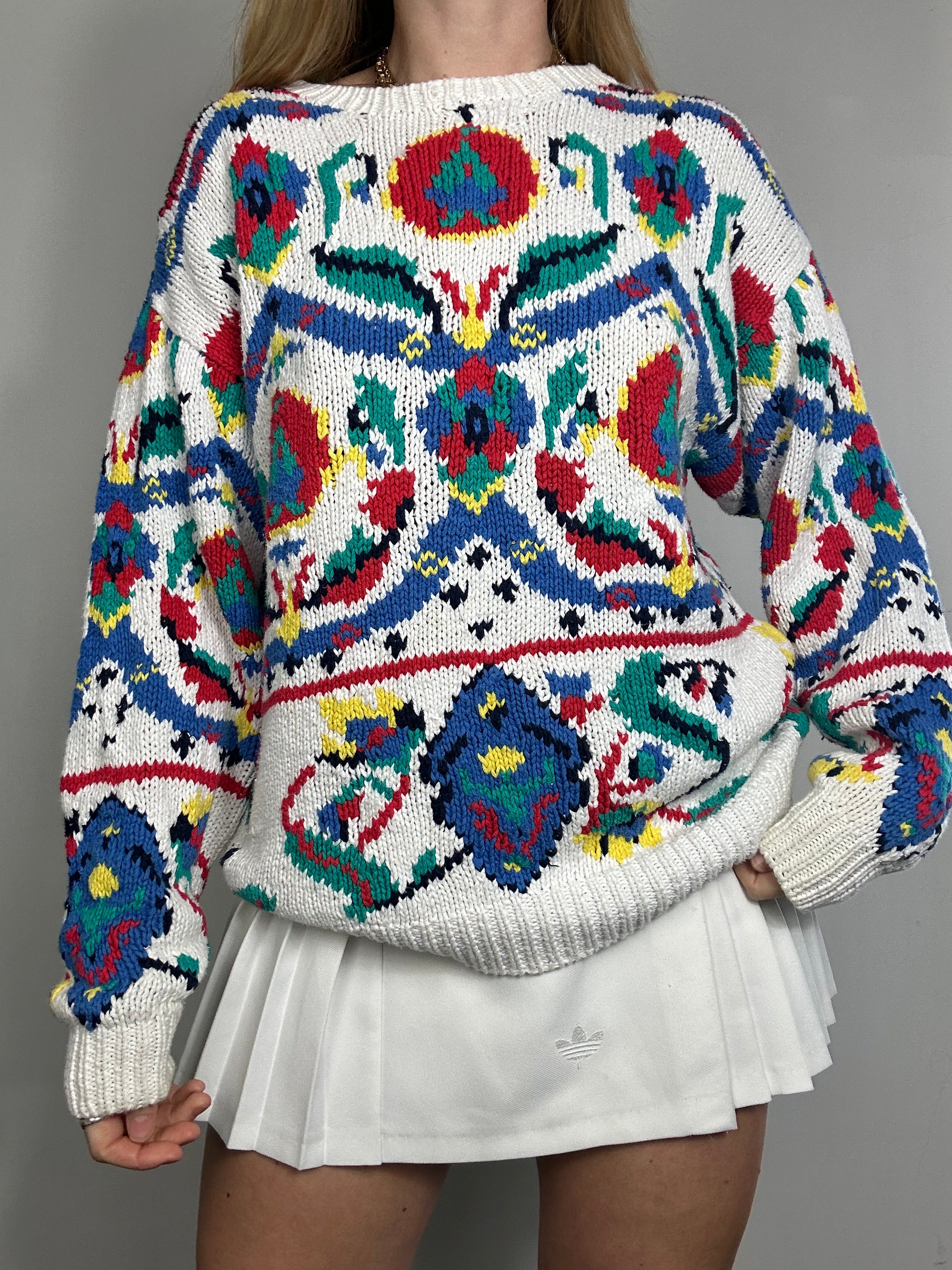 White 80's knit Sweater Size M