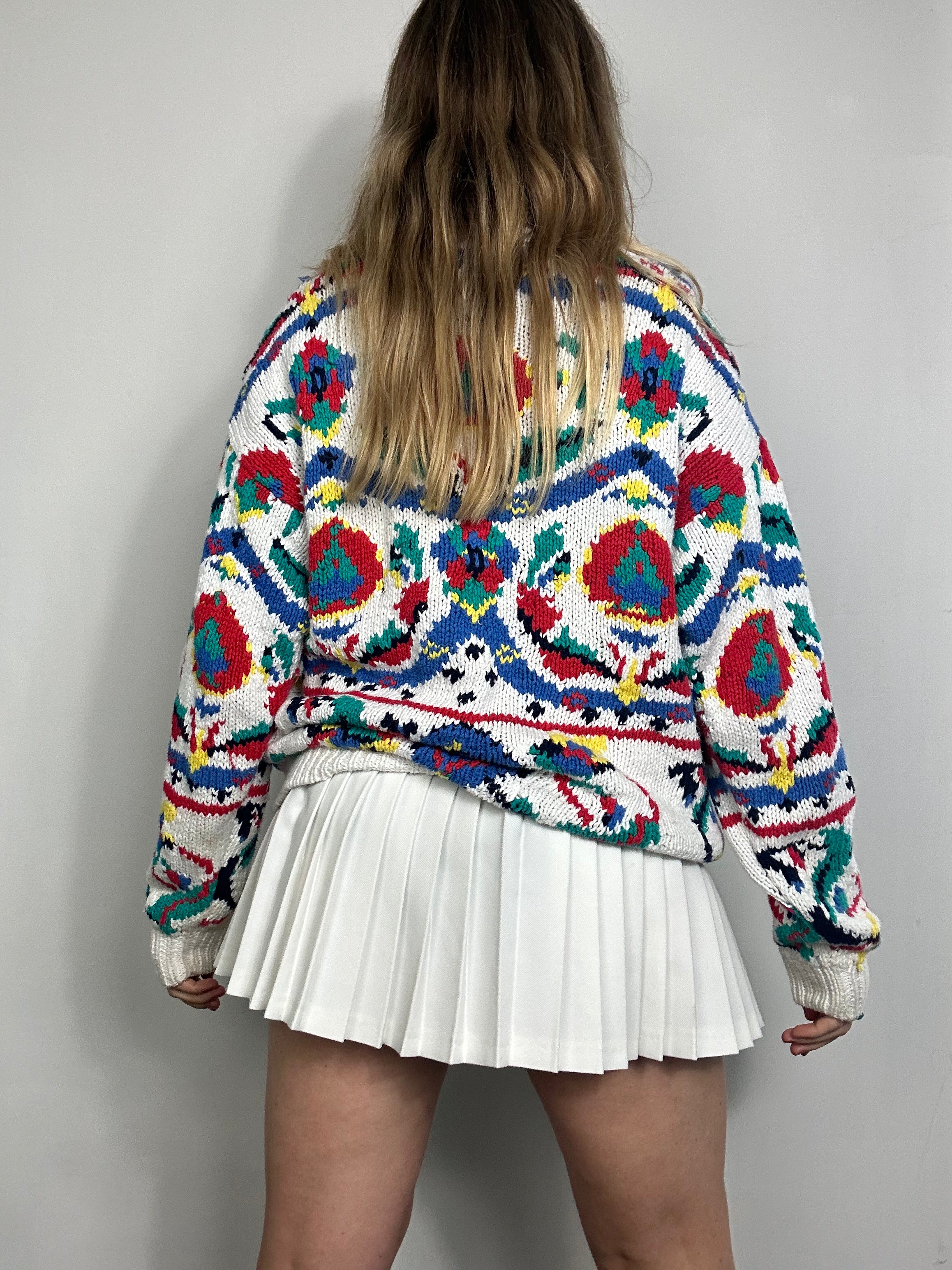 White 80's knit Sweater Size M