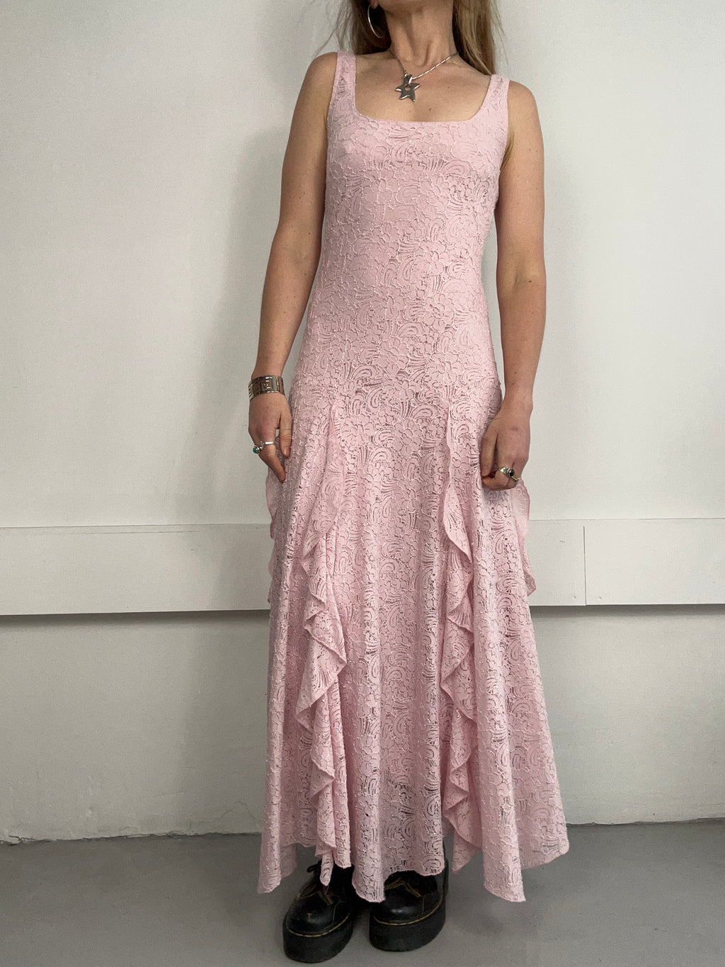Pink Lace Ruffle Dress Size 10