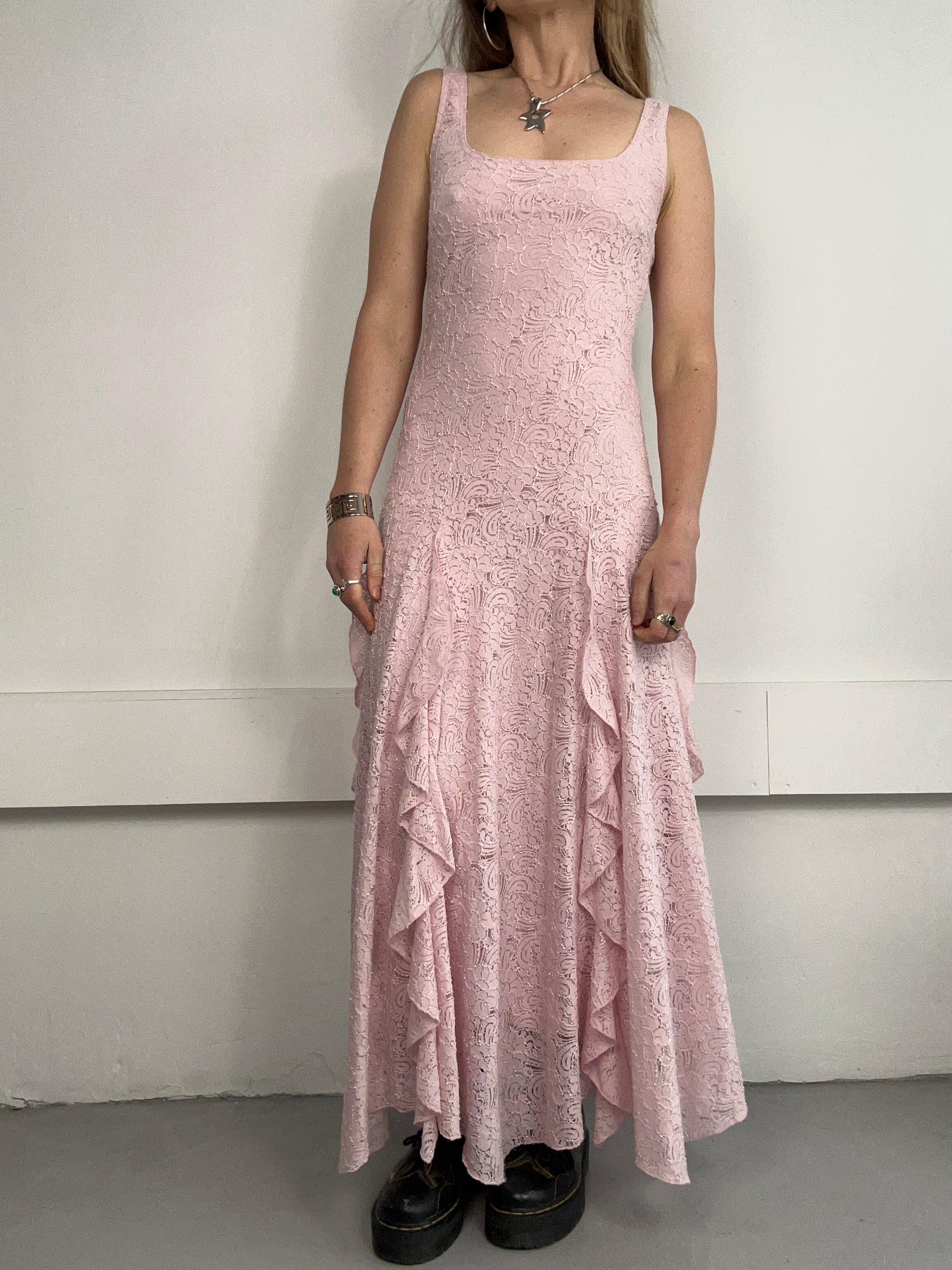 Pink Lace Ruffle Dress Size 10